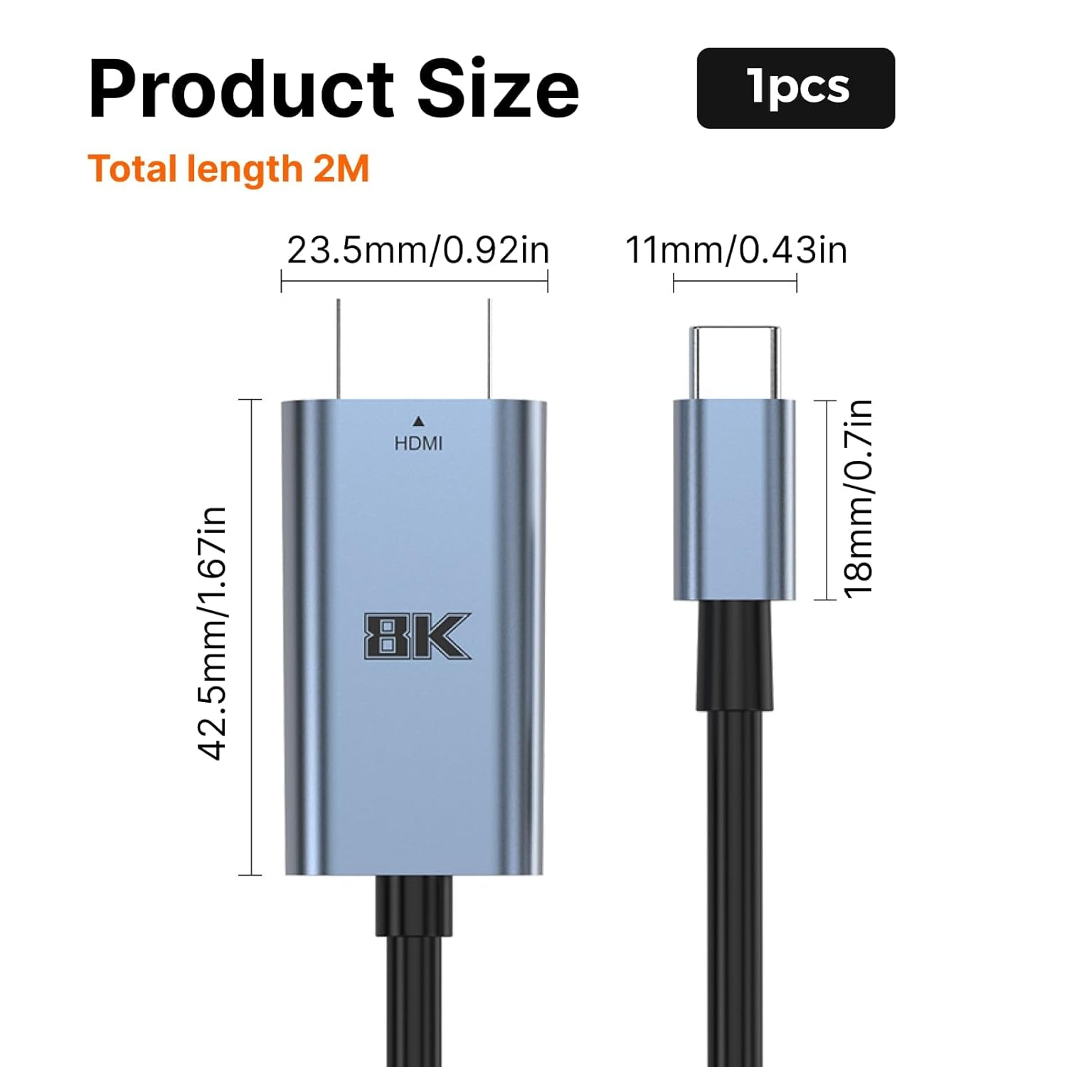8K@60Hz USB C to HDMI 2.1 Cable 2M, High-Speed 48Gbps Thunderbolt 4/3 Compatible, 4K 240Hz Video Output, HDR HDCP2.3, Type C to HDMI Adapter for Macbook, Iphone 16/15, Galaxy S24, and More image number 3