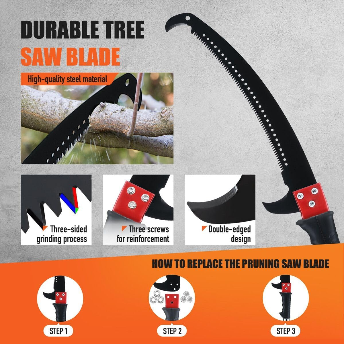 AUSWAY Manual Pole Saw Tree Pruner Extendable Branch Pruning Trimmer Trimming Cutter with 8 Fibreglass Rods Sharp Steel Blades Scissors image number 6