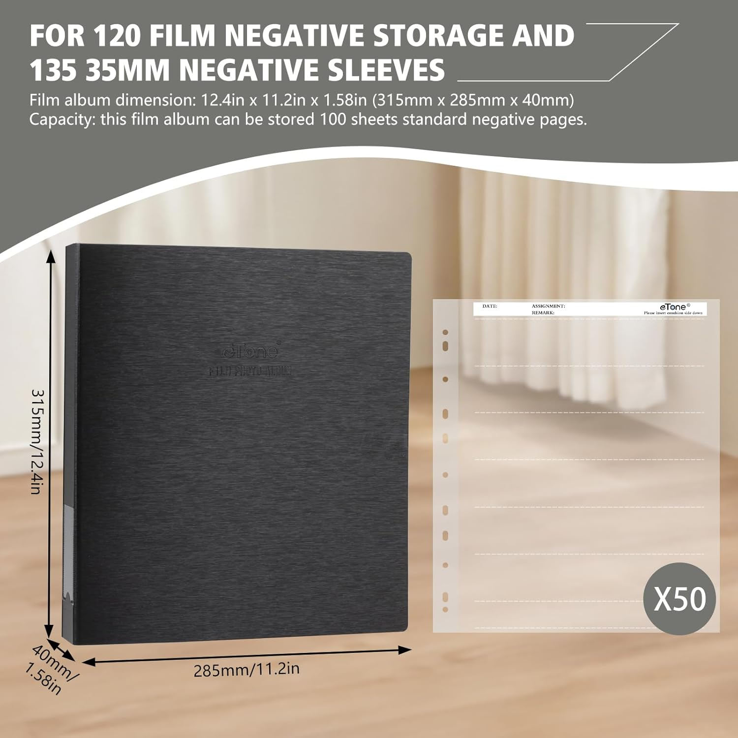 Etone Archival Storage Sheets 135 35Mm Negative Page Preservers Sleeves with Film Album Ring Binder (50X135) image number 2