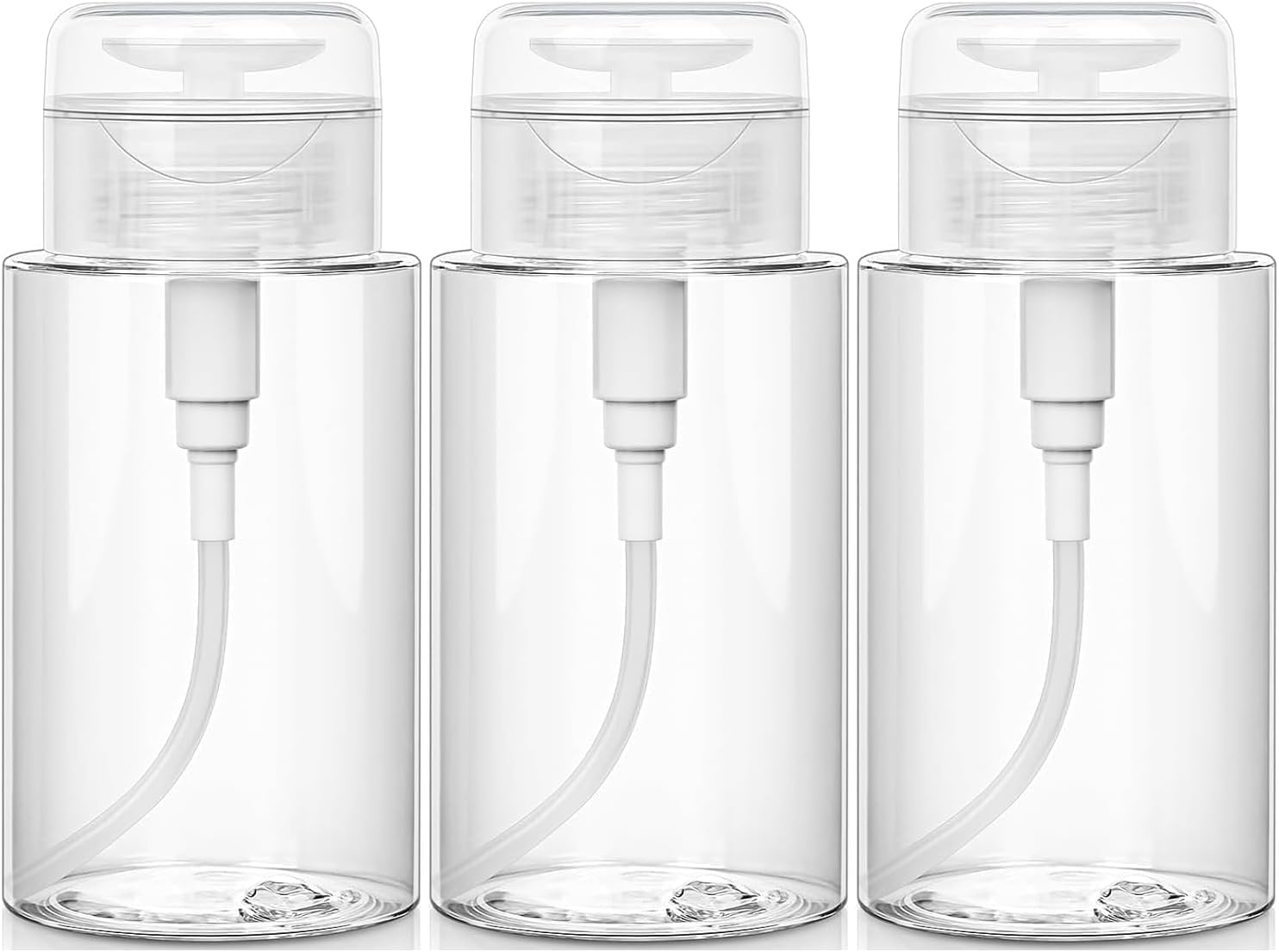 Push down Pump Dispenser Empty Pushs Top Bottle, 3Pcs Clear Push down Pump Bottle Empty Alcohol Pump Dispenser Leak-Proof One-Touch Pump Bottles for Nail Polish Makeup Remover, 200Ml image number 1