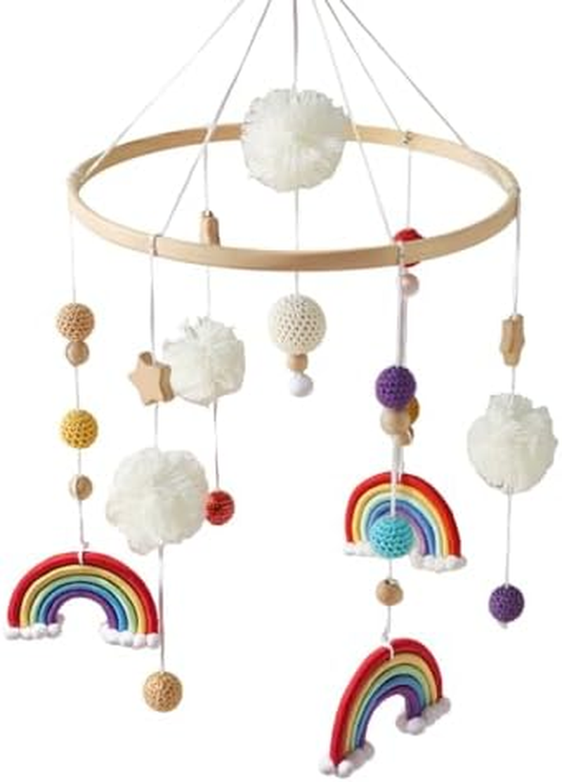 Rainbow Baby Mobile Baby Bed, Mobile Changing Table, Mobile Baby Wooden Wind Chime, Mobile Baby Wind Chimes with Felt Balls, Baby Wind Chime Nursery Decoration, Newborn Gift Baby Boys (Red) image number 4