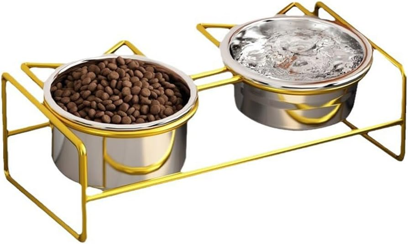 Cat Bowl, Double-Layer Stainless Steel Pet Bowl with 10&deg; Tilt Stand for Food and Water, Anti-Vomiting Cat Bowls Feeder, Ideal for Kittens and Small Dogs (Gold) image number 5