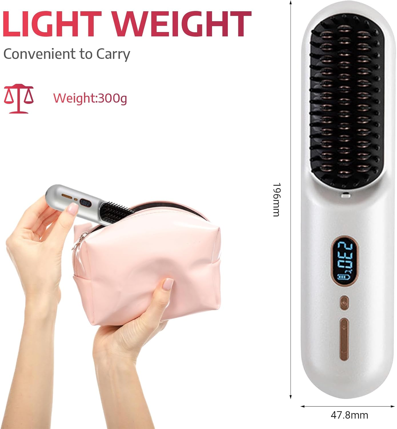 Top G Cordless Hair Straightener Brush Portable Mini Straightening Brush for Travel Upgraded 9600MAH USB Rechargeable Negative Ion Hot Comb Hair Straightener for Women(White) image number 2