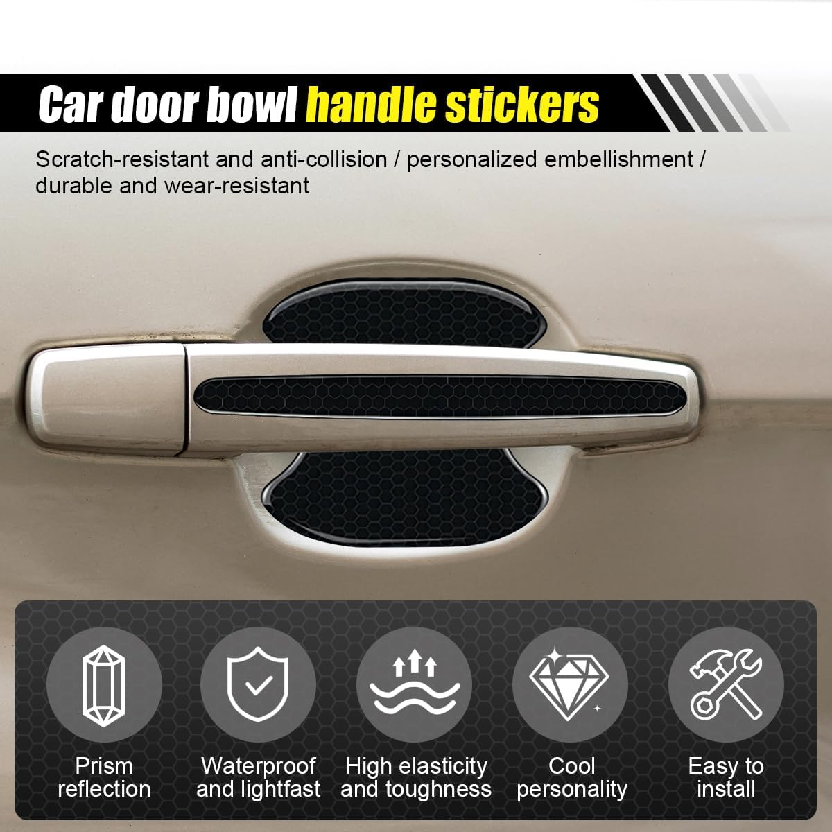 LHDOS 8PCS Car Door Handle Cup Scratch Protector - Reflective Sticker - Anti-Scratch Paint Cover - Black Rubber - Universal Fit image number 4