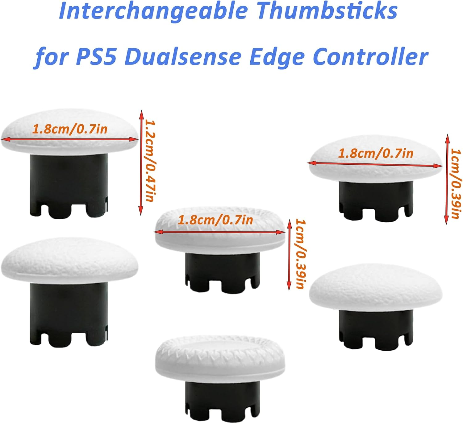 6 in 1 Interchangeable Thumbsticks for PS5 Dualsense Edge Controller,Thumbsticks Analog Joysticks Kits,Replacement Joysticks Parts for PS5 Dualsense Edge Controller(White) - Black image number 3
