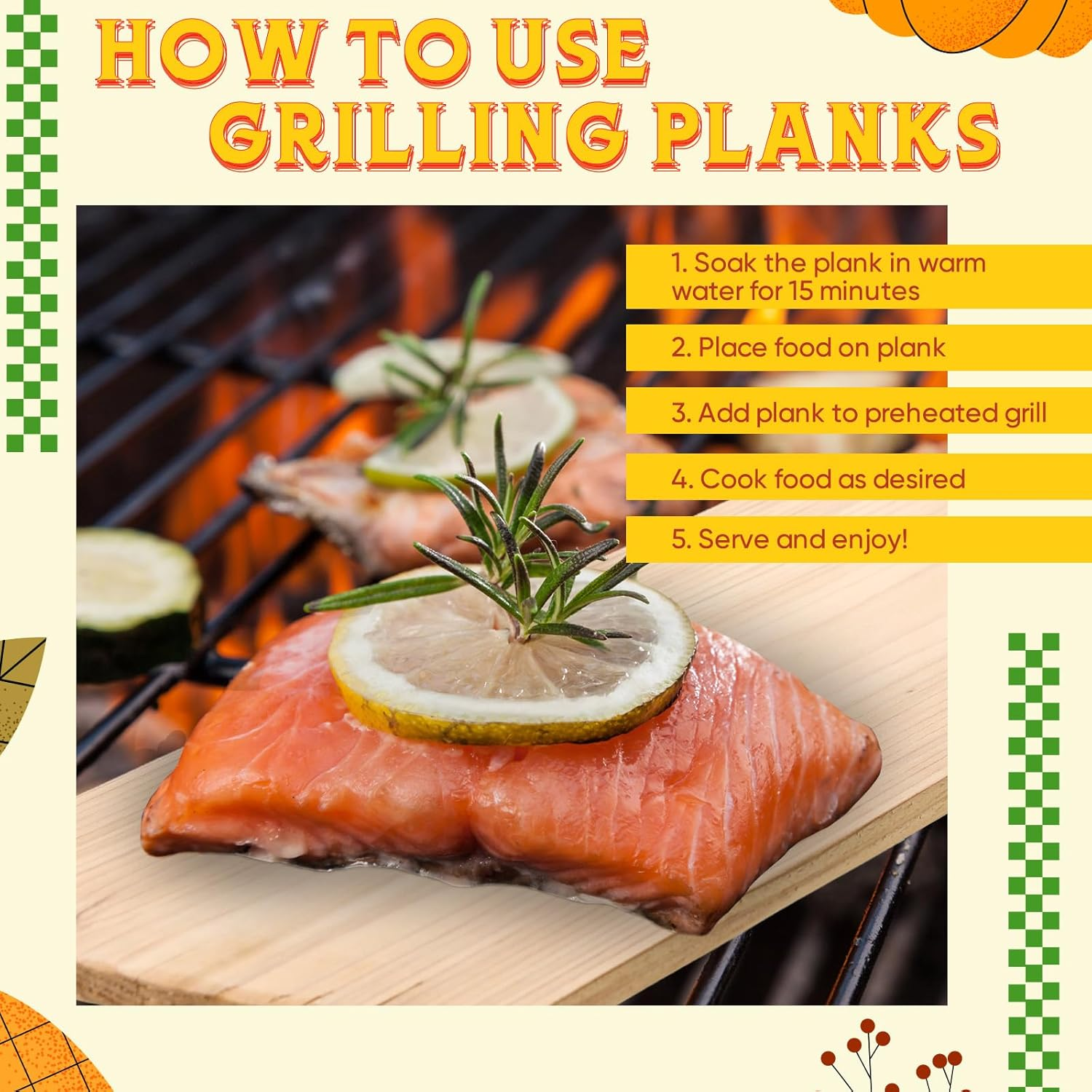 Landical 3 Pcs XL XXL Large Cedar Planks for Grilling Salmon Thicker Design Full Filet of Salmon Meat Fish and Veggies Adding Extra Smoke and Flavor Soaking Fast Easy to Use (15 X 5.5 Inches) image number 3