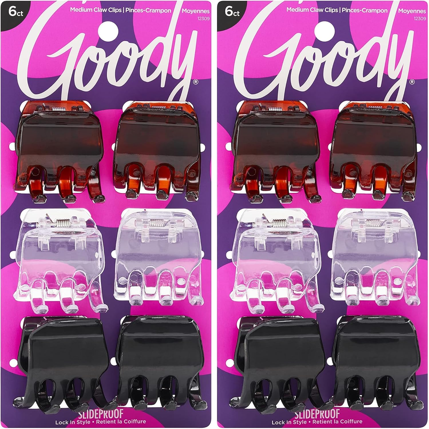 Goody Classic Claw Hair Clips - 6-Count, Clear, Brown and Black - 1/2 Claw Will Gently Keep Hair Secured in Place with a Long Lasting Hold, Color May Vary (Pack of 2) image number 3