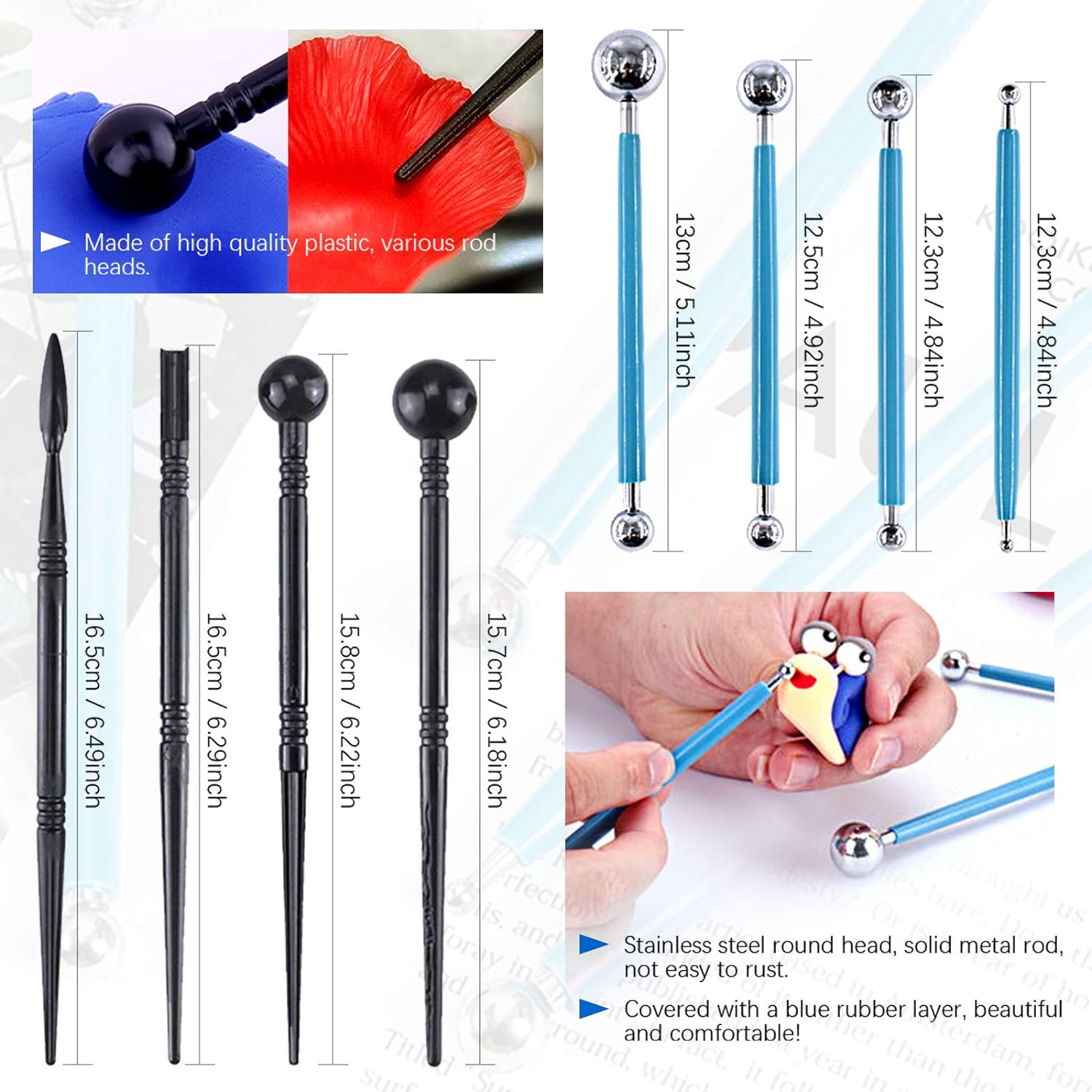 Glarks 28Pcs Carving Modeling Clay Sculpting Tools Set Including Plastic Modeling Tools, Dual-End Dotting Clay Tools, Ball Stylus, Silicone Tip Pens and Sculpture Knives for Embossing Art, Coloring image number 6