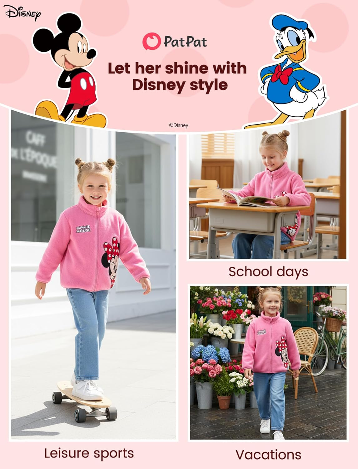 Disney Stitch Frozen Elsa Minnie Mickey Girls/Boys Fleece Jacket Full Zip Sherpa Fuzzy Warm Winter Outwear Coat 2-13 Years image number 2