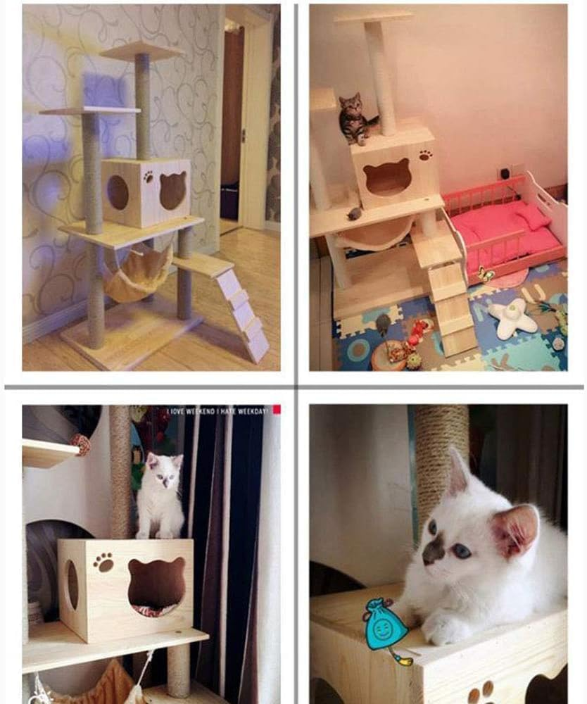 Solid Wood Cat Tree for Cats Stable Cat Tower Bold Sisal Tightly Wound Struts Comfortable Cat Litter Cat Condo