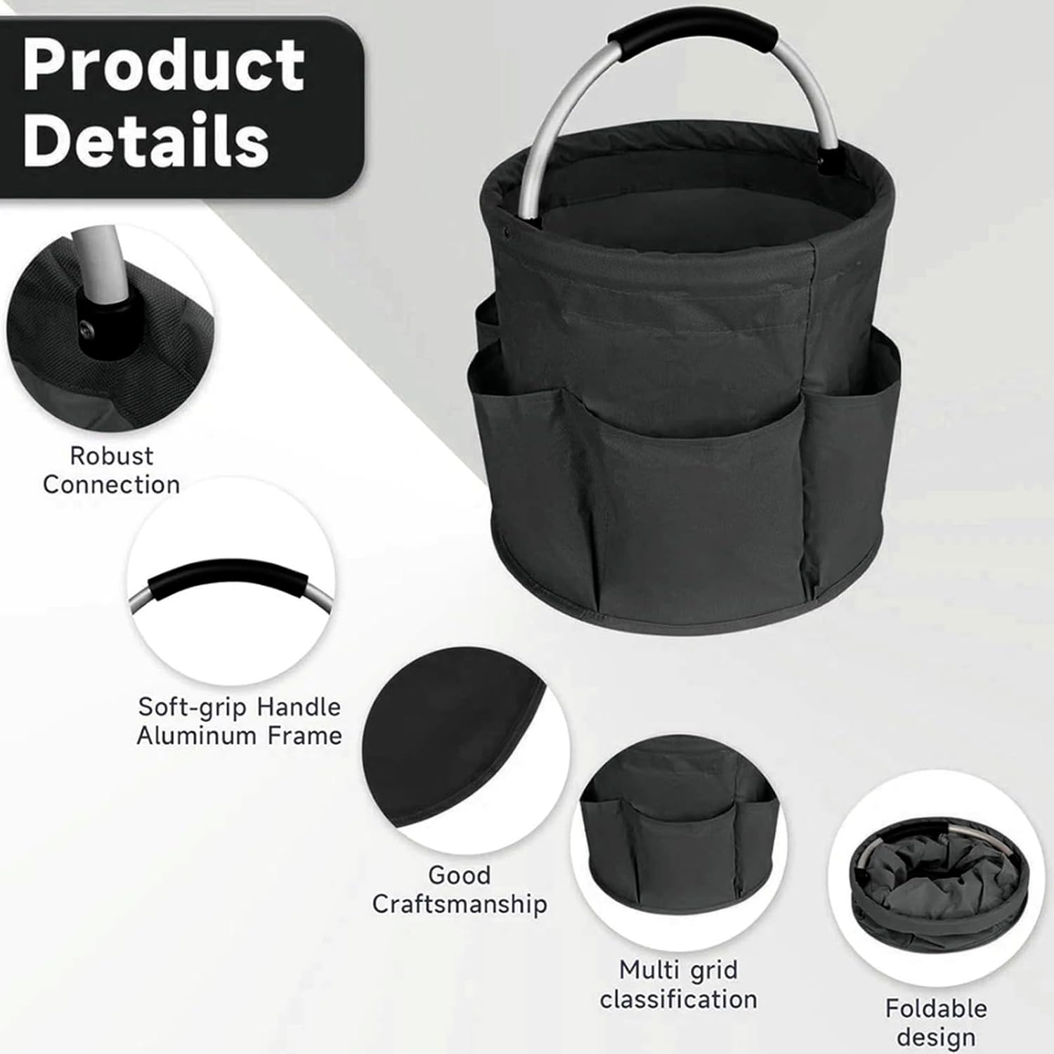 Portable Storage Basket Foldable Cleaning Bag Cleaning Supplies Organiser Soft Storage Bag Practical Storage Basket with Handle for Indoor, Bathroom, Garden image number 1