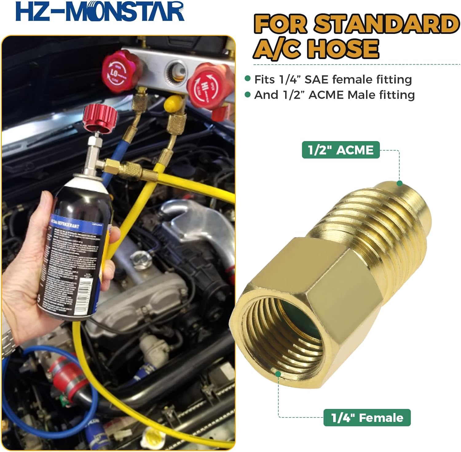 R134A Can Tap, Self Sealing R134A Refrigerant Dispenser with 1/2" Acme 1/4" SAE Adapter, R134A Self Sealing Can Tap and Puncture AC Freon Can 134A Adapter Fittings for AC System Red image number 5