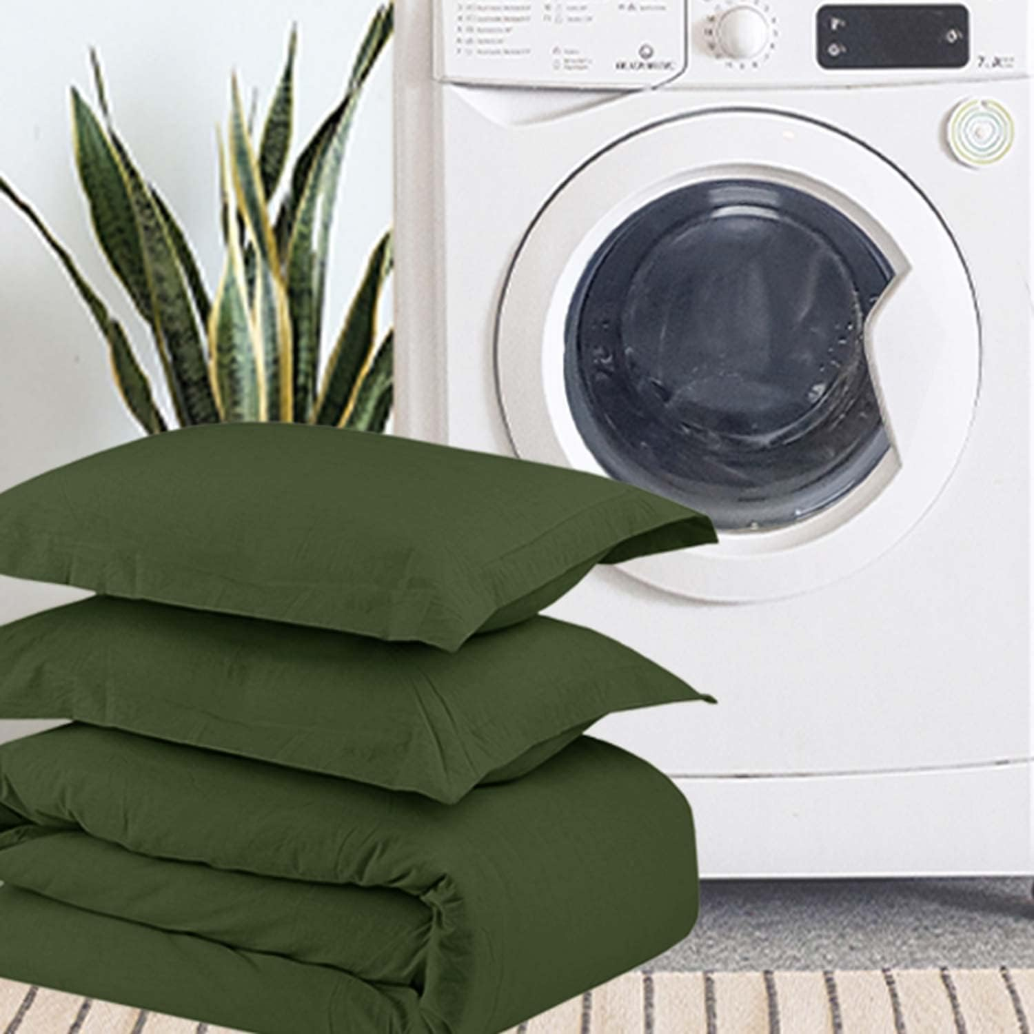 Dark Olive Green Full Comforter Set - 3 Piece Aesthetic Modern Bedding Set - All Season Farmhouse Soft & Lightweight Microfiber down Alternative Comforter Bed Set with 2 Pillow Shams for Women Men image number 4