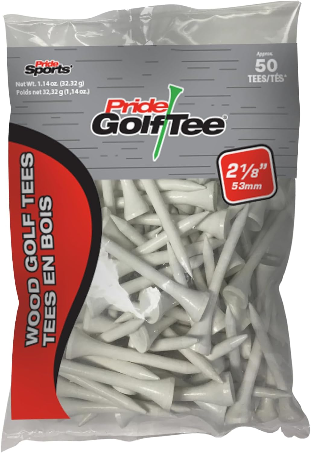 PRIDE GOLF TEE - 2-1/8 Inch Deluxe Tee - 50 Count Bag