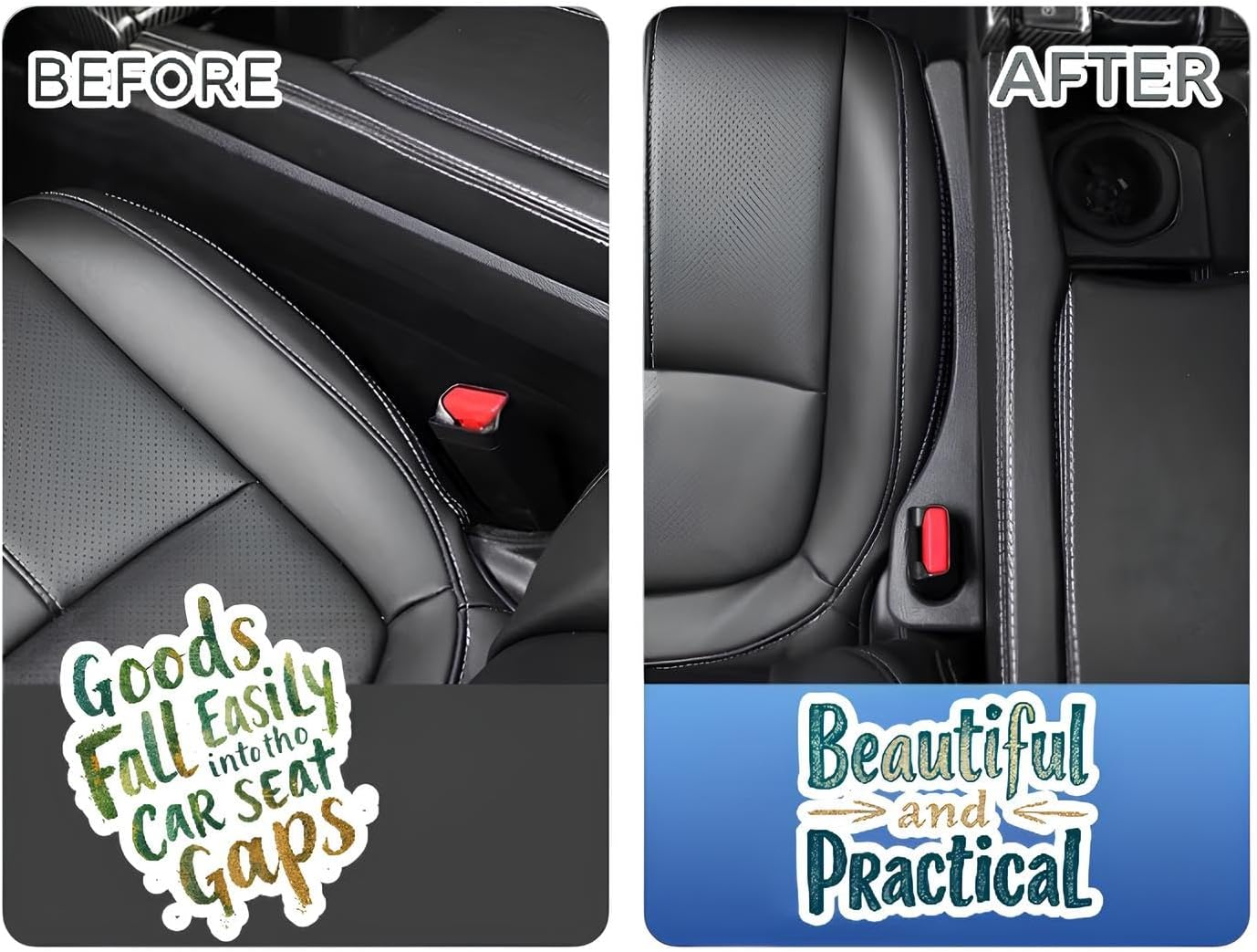 Hina Car Seat Gap Filler Set of 2, Givifive Soft Foam Multifunctional with Organizer & Hook Function, 3In1 Gap Stopper Universal Fit Car SUV Truck Fill the Gap between Seat & Console(Midnight Black) image number 5