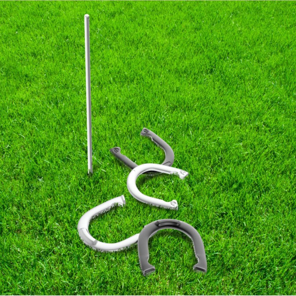 Trademark Global Racks/Futons Horseshoe Set- Full Outdoor Classic Horse Shoe Game Set with Easy to Carry Case, 4 Metal Shoes, 2 Poles for Adults and Kids 80-2760, Silver, Black, 1.25 X 27.00 X 9.25 Inches image number 4