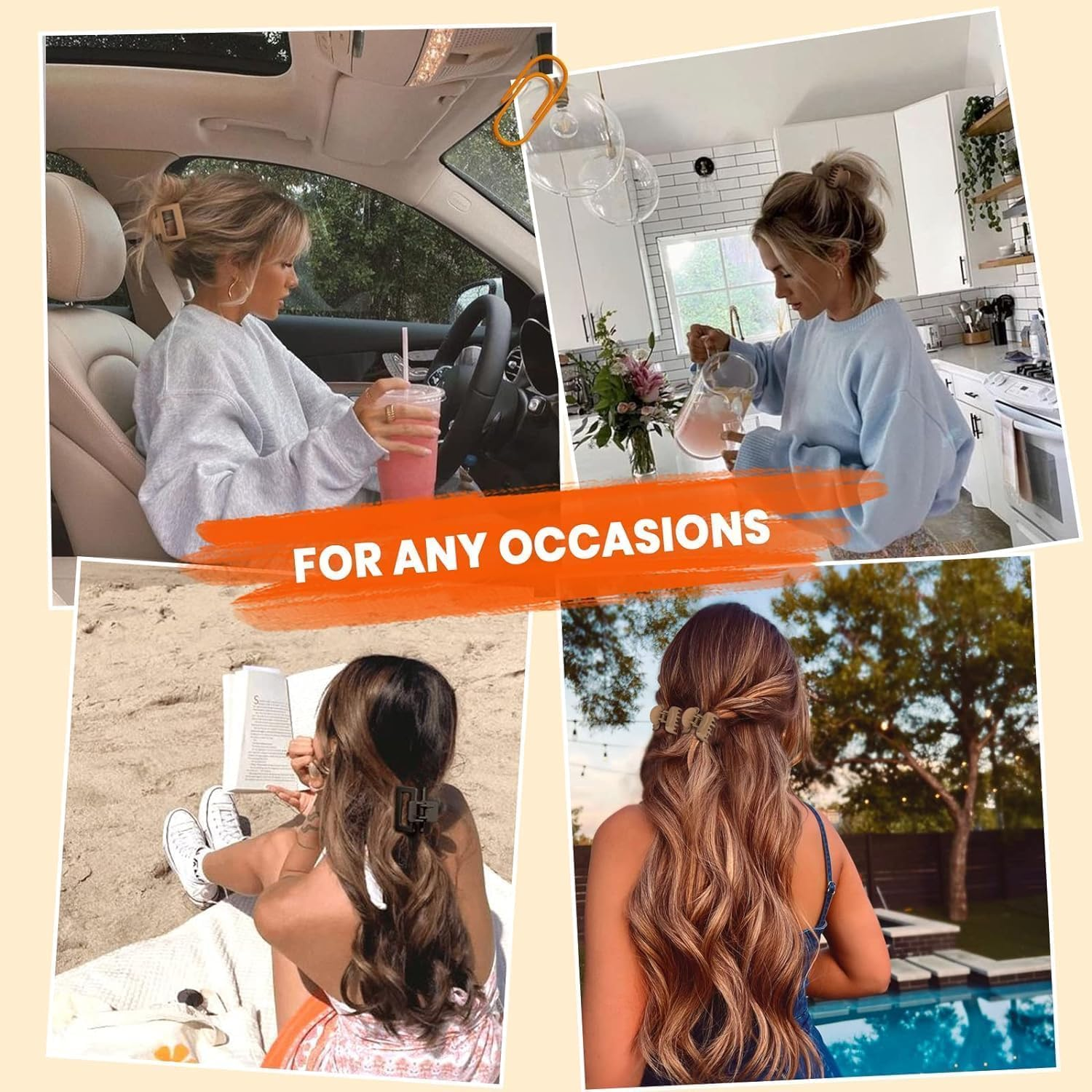 Matte Hair Clips for Women and Girls - Rectangle and Double Row Small Claw Clips for Thin/Medium Fine Hair - Nonslip Jaw Clips 8Pcs