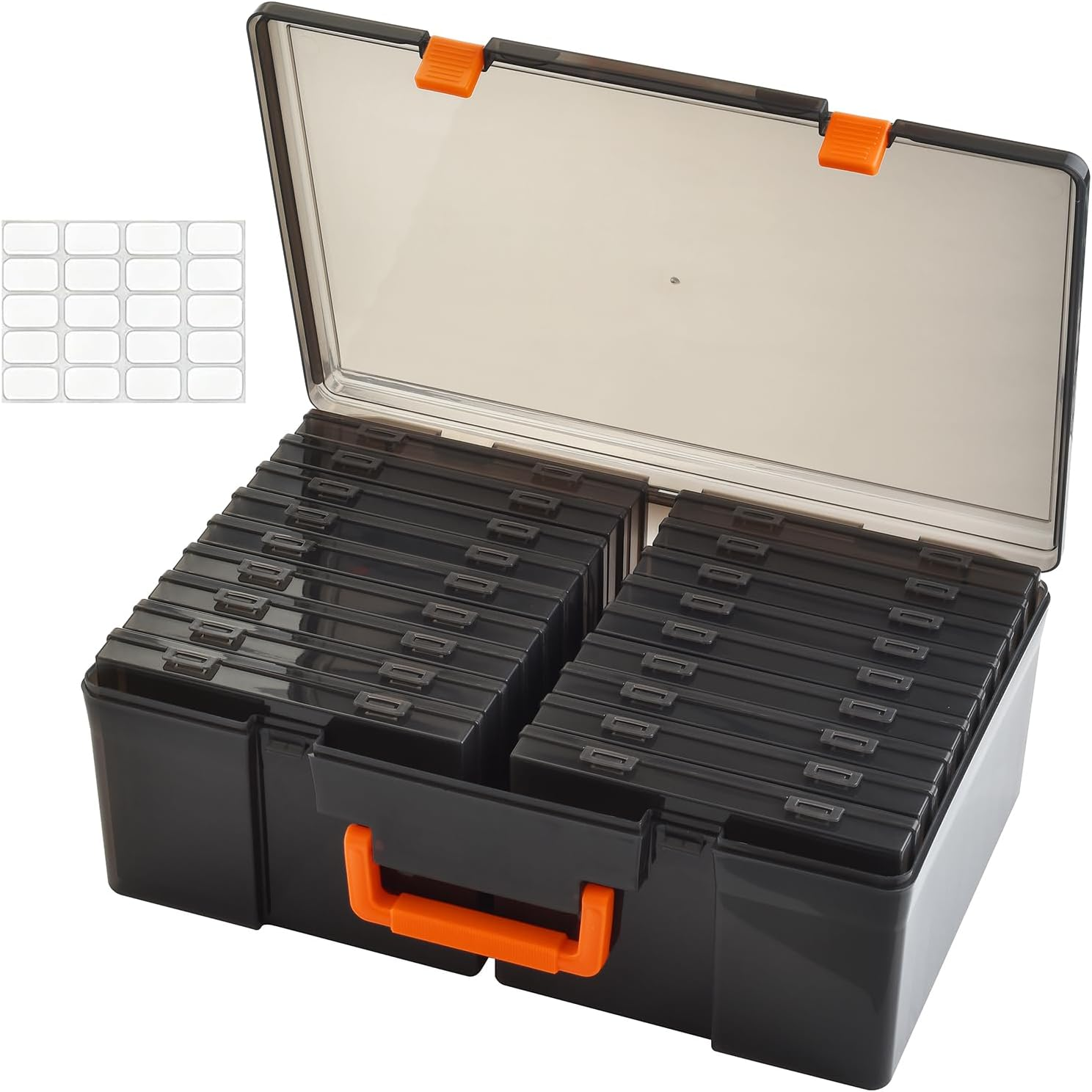 Photo Storage Box 5 X 7 Inches, 18 Inner Photo Cases with Dividers, Clear Acid-Free Photo Storage Containers with Handle, Photo Organizer Craft Keeper for Stickers, Craft, Stamp