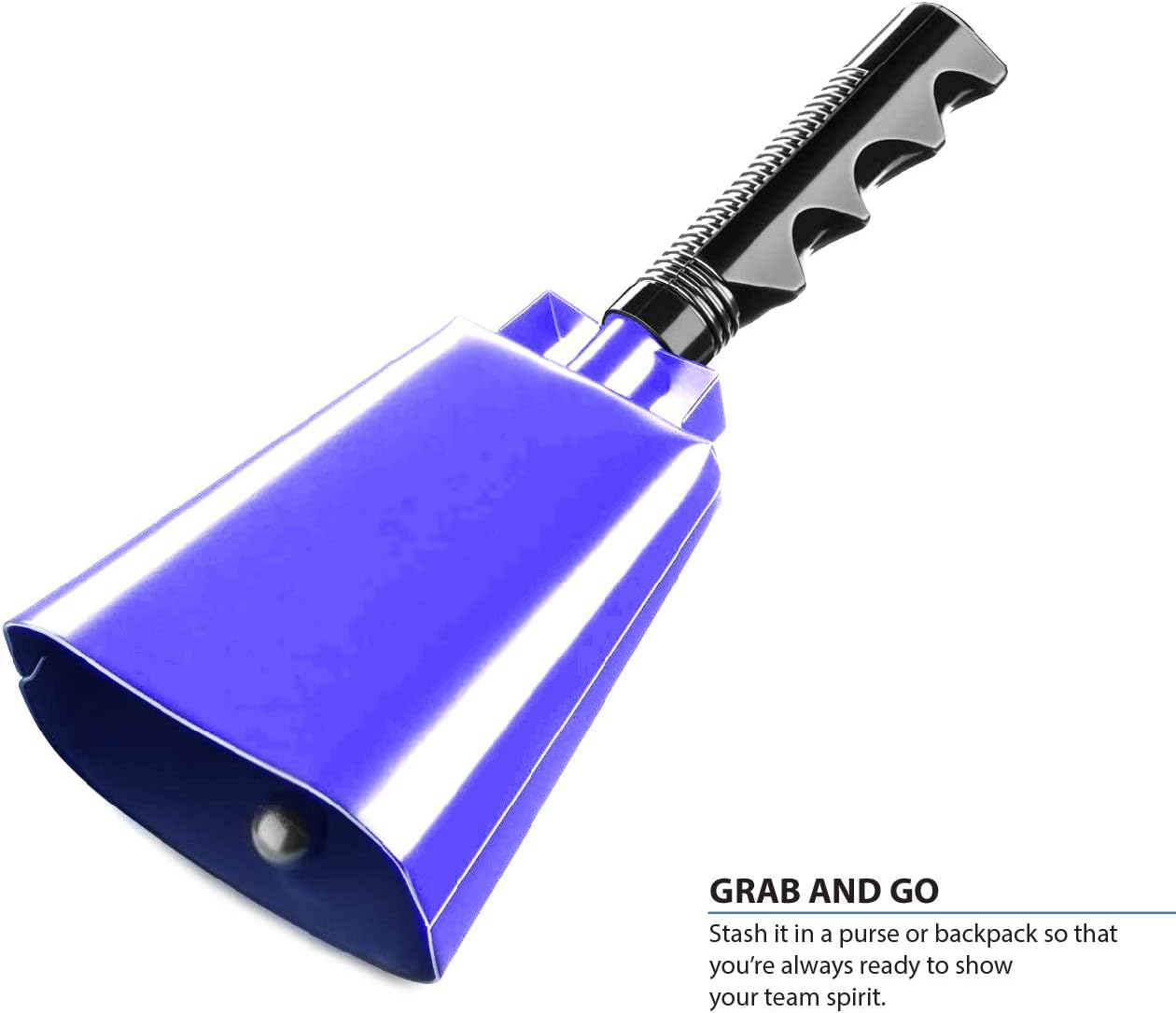 2 Pack 10 In. Steel Cowbell/Noise Makers with Handles. Cheering Bell Sporting, Football Games, Events. Large Solid School Hand Bells. Cowbells. Percussion Musical Instrument. Cow Bell Alarm (Blue) image number 5