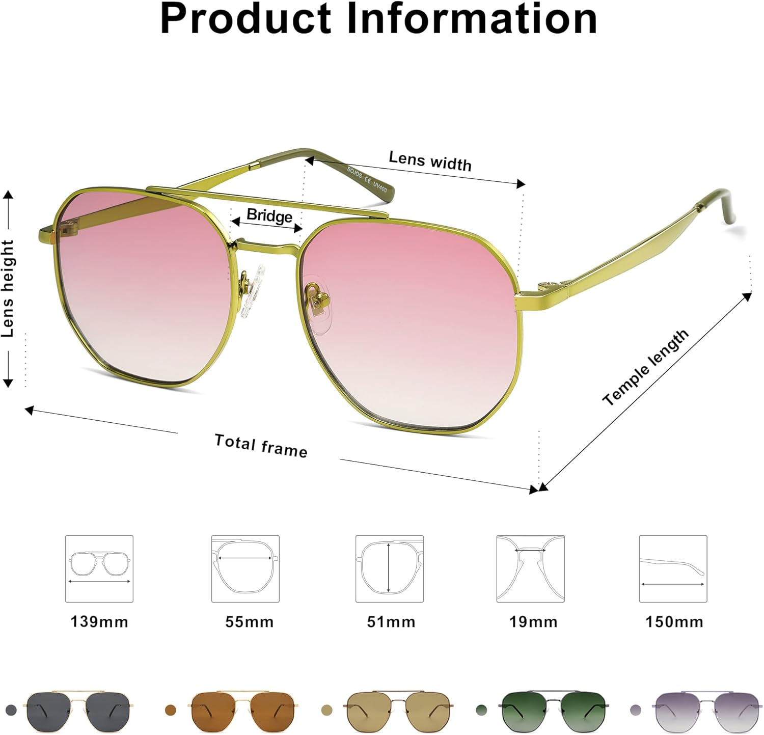 SOJOS Classic Square Aviator Sunglasses for Women Men Retro Hexagon UV400 Protection Shades SJ1222 image number 1