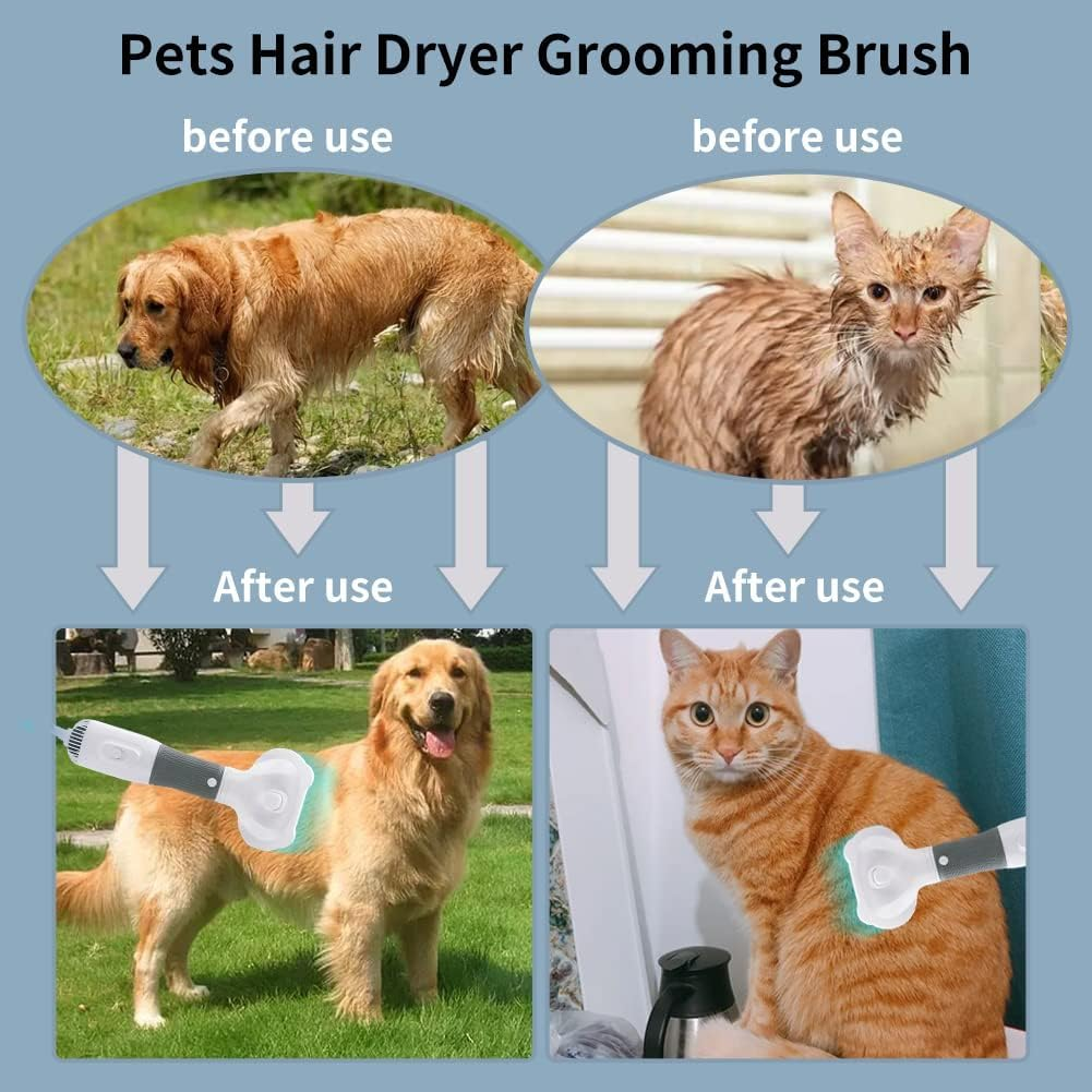 Pet Hair Dryer, 2 in 1 Pet Grooming Hair Dryer with Slicker Brush, Home Dog Hair Dryer with Adjustable 3 Temperatures Settings, for Small and Medium Dogs and Cats White image number 3