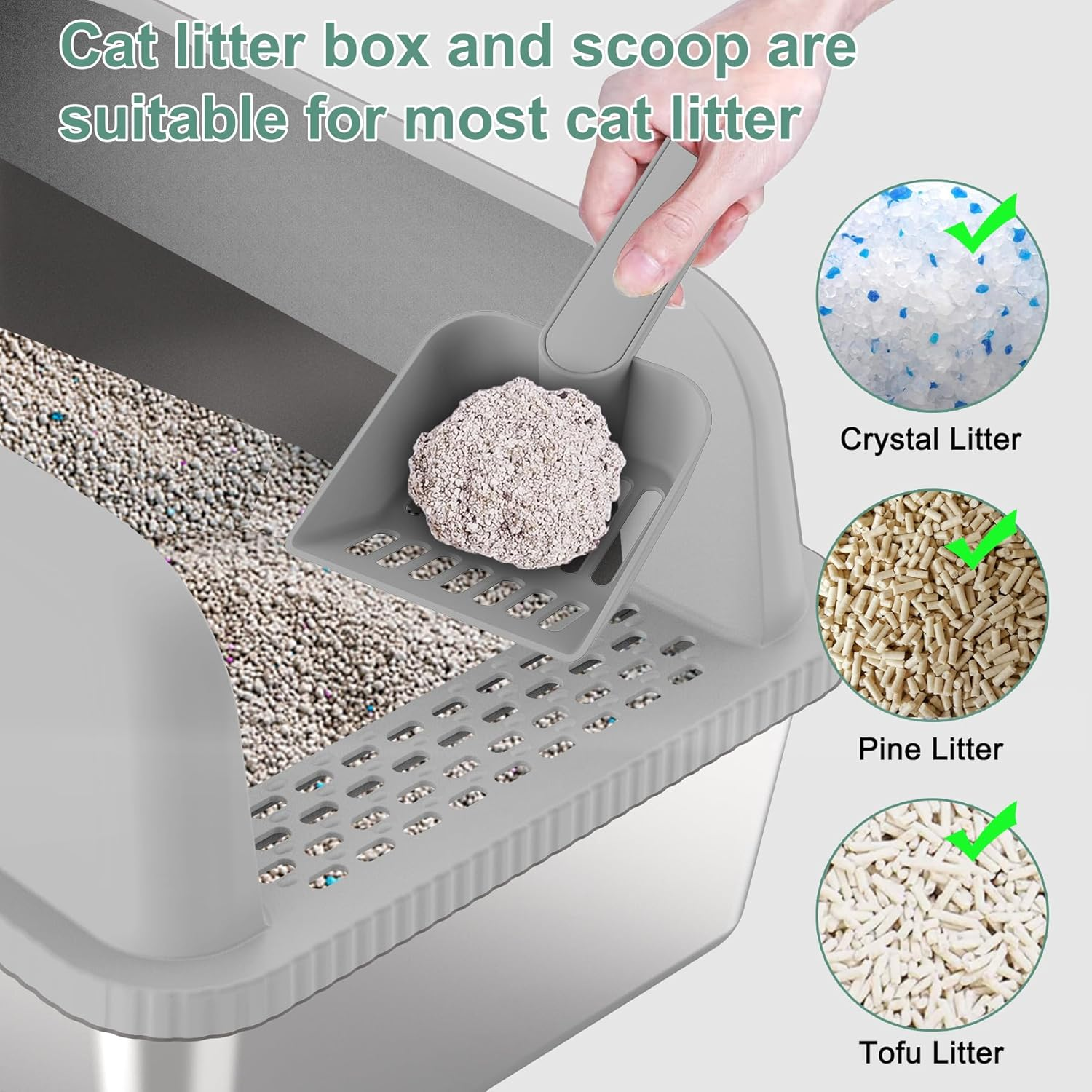 Fafargeen Stainless Steel Litter Box with Lid, Metal Litter Box High Sided anti Leakage, Kitty Box Rust Free Non Sticky, Dark Grey Steel Odor Control L image number 2