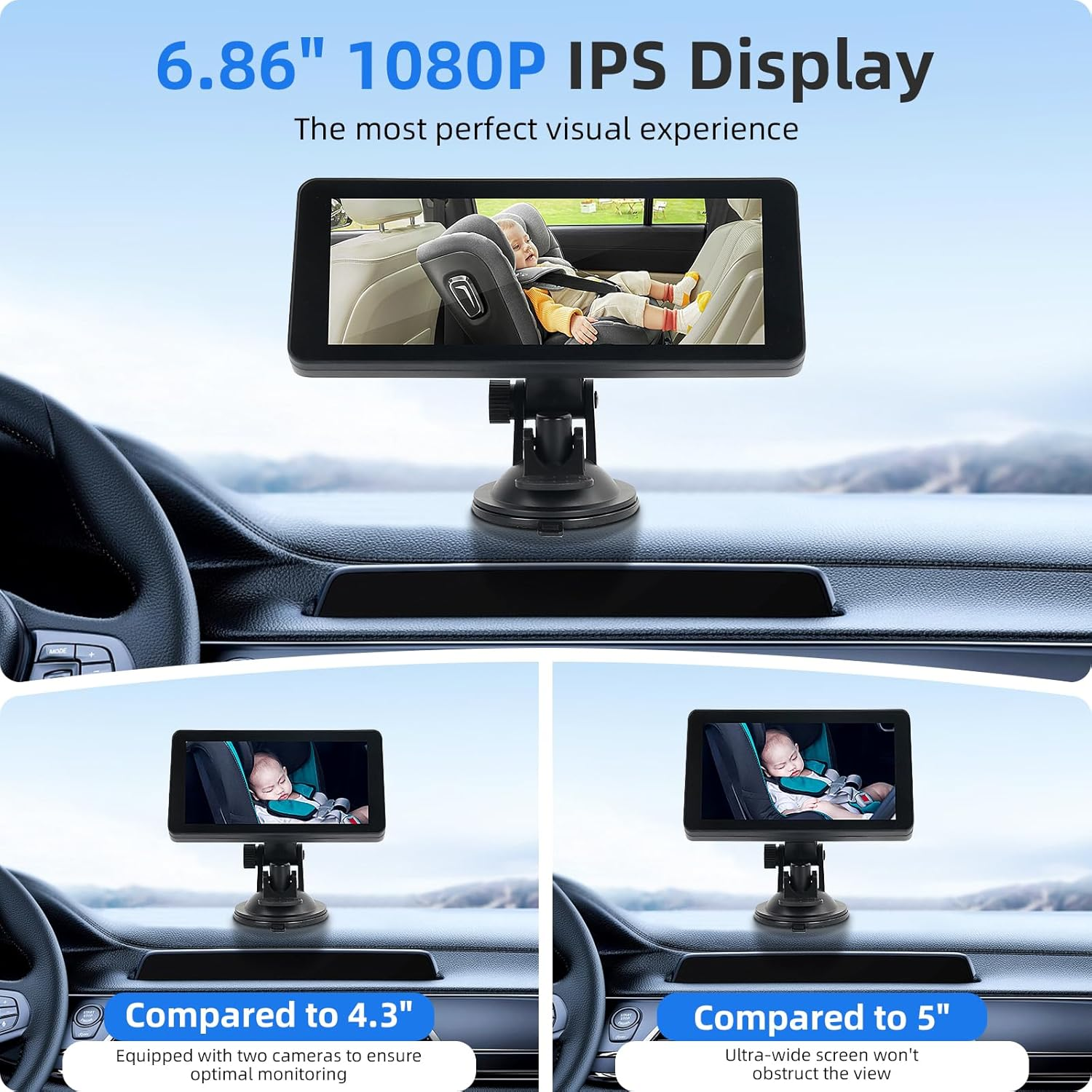 TMA Baby Car Camera 2 Kids Back Seat Car Camera Baby, Dual Channel 6.86 Inch HD 1080P Display with 2 IR Night Vision Camera, Easy Install Safety Car Mirror Camera image number 2