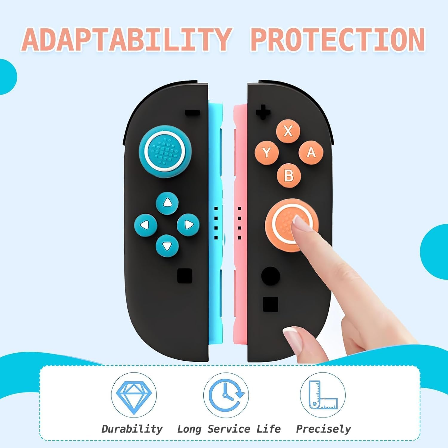 Checkzed Switch Accessories &ndash; Switch Thumb Grips and Joycon Button Caps Set for Nintendo Switch 2, Joycon Joystick Covers, Dpad & Joystick Grip Caps (Red & Blue) image number 3