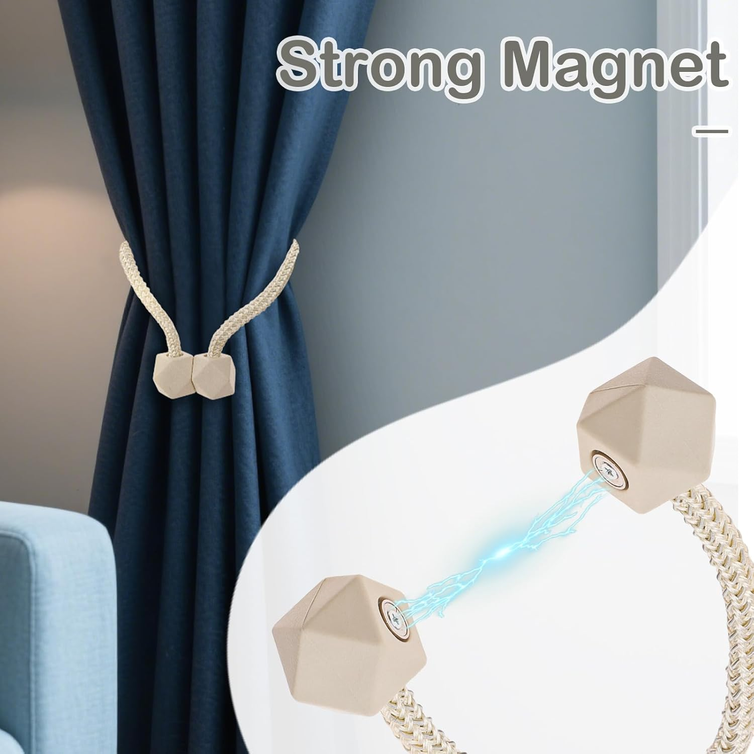 Yatinkim Magnetic Curtain Tiebacks 4 Pack Curtain Tie Back for Curtains Beige Curtains Holdbacks Holder Attachment for Draperies Magnetic Shower Drape Clips Home Decor Indoor
