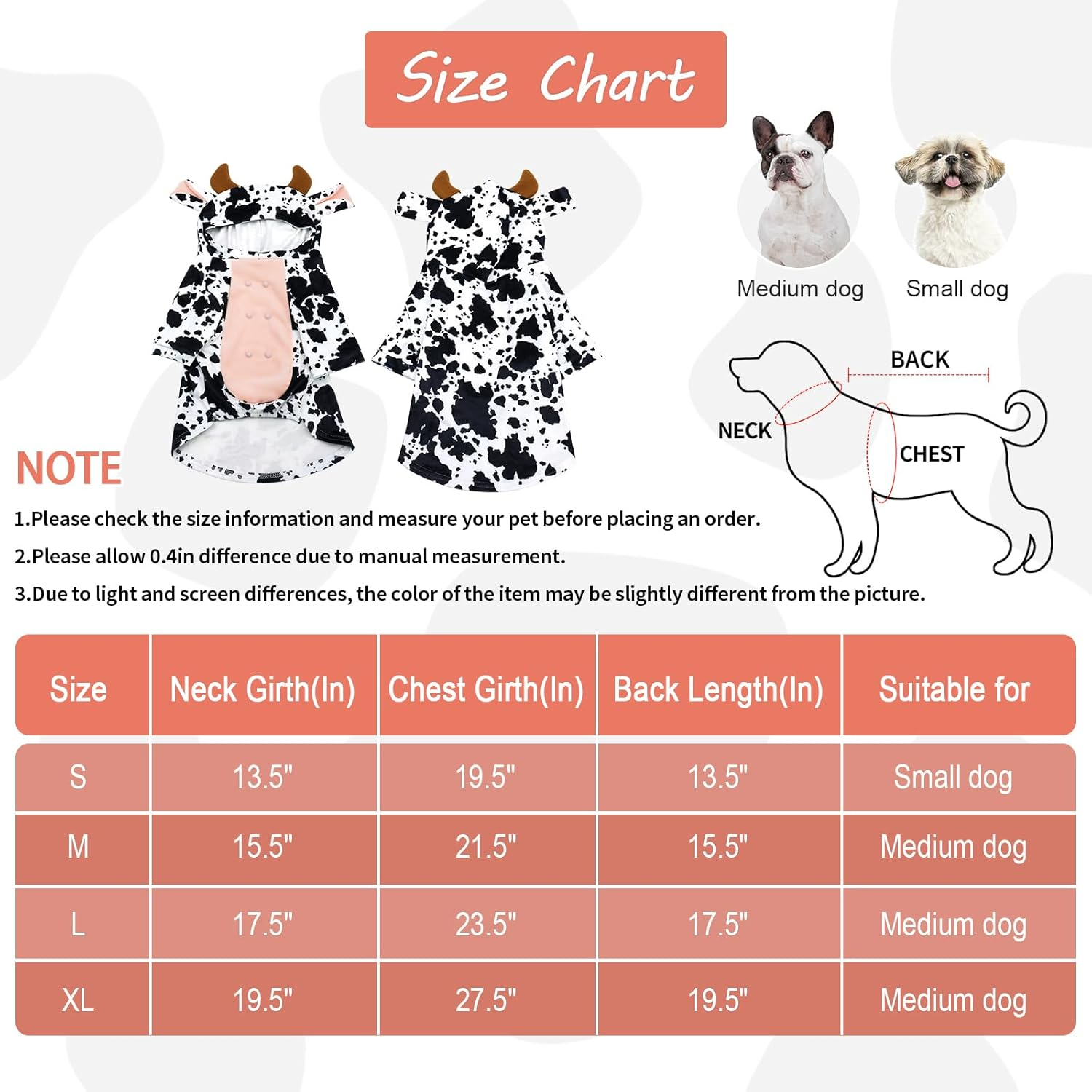 NACOCO Dog Halloween Cow Costume - French Bulldog Funny Cow Holiday Outfit Cute Hoodie Halloween Costume for Pet Puppy Small and Medium Dog (XL) image number 3