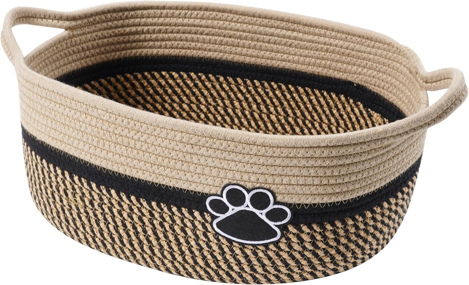 Small Woven Baskets for Organizing Rope Storage Basket with Handle Cute Cotton Nursery Gift Dog Toy Bins Organizer-Light Beige