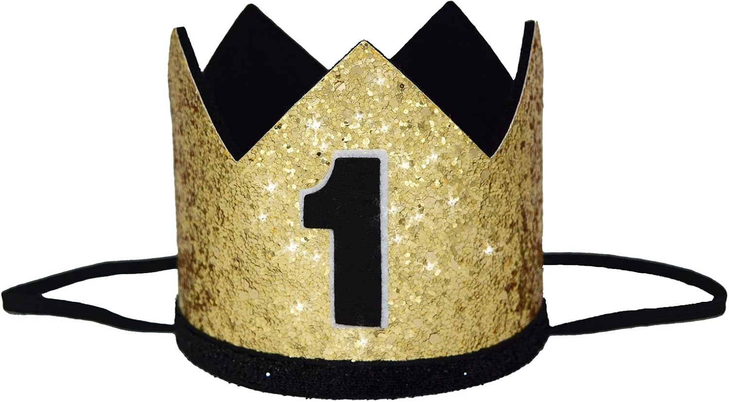 Maticr Glitter Baby Boy First Birthday Crown Number 1 Headband Little Prince Princess Cake Smash Photo Prop - Large Gold  Black 1 image number 6