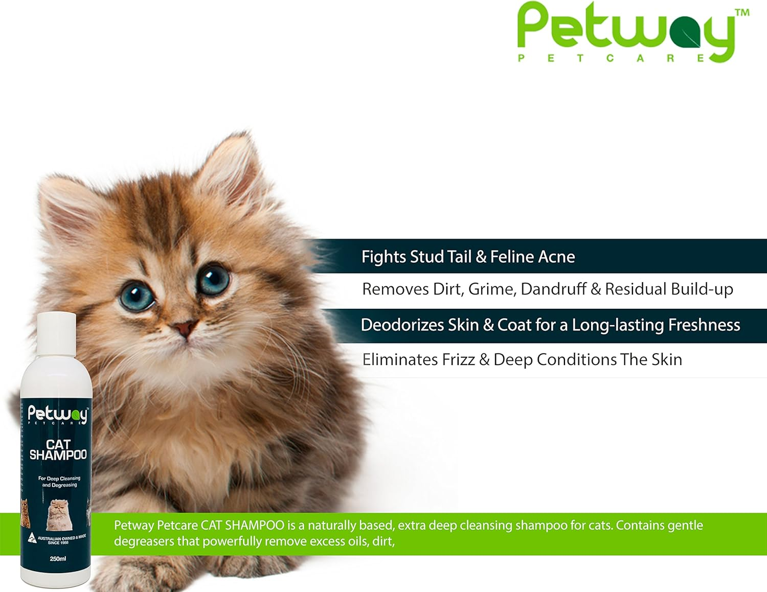 Petway Petcare Cat Shampoo &ndash; Natural Pet Dandruff Shampoo, Ph Balanced Shampoo with Plant Derived Surfactant, Free of DEA, Phosphates, Parabens & Enzymes, Removes Excess Oil, Dirt and Dandruff &ndash; 250Ml image number 3