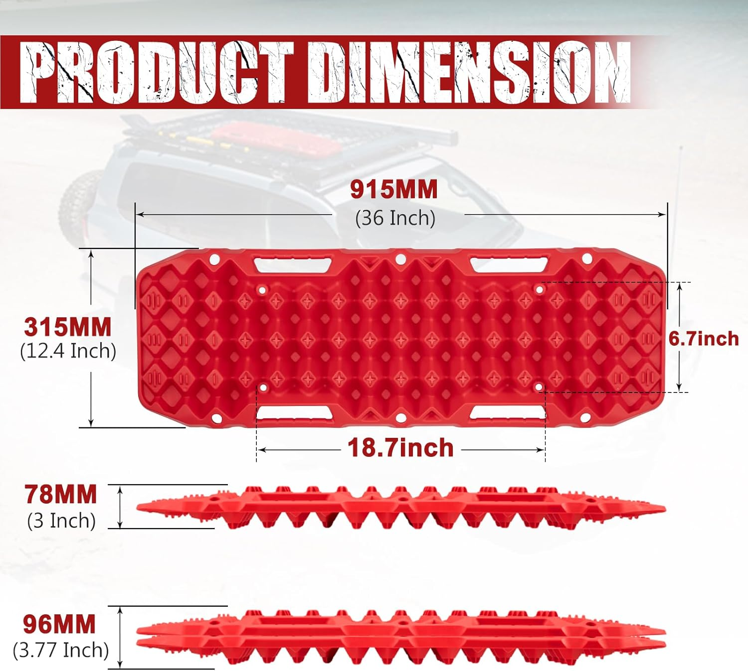 BUNKER INDUST Recovery Traction Boards - Bentable 120&deg; Load Capacity 10 Tons Offroad Tracks for ATV UTV 4WD 4X4 for Automotive Accessories Tires and Wheels in Sand Snow Mud, Red image number 1