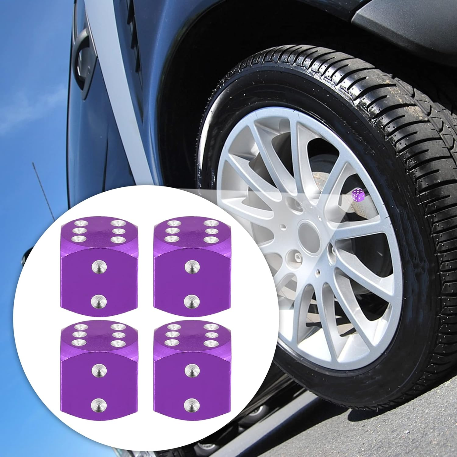 X AUTOHAUX 4Pcs Aluminium Alloy Purple Tire Valve Caps Wheel Valve Covers Dustproof for Car Truck - Purple image number 5