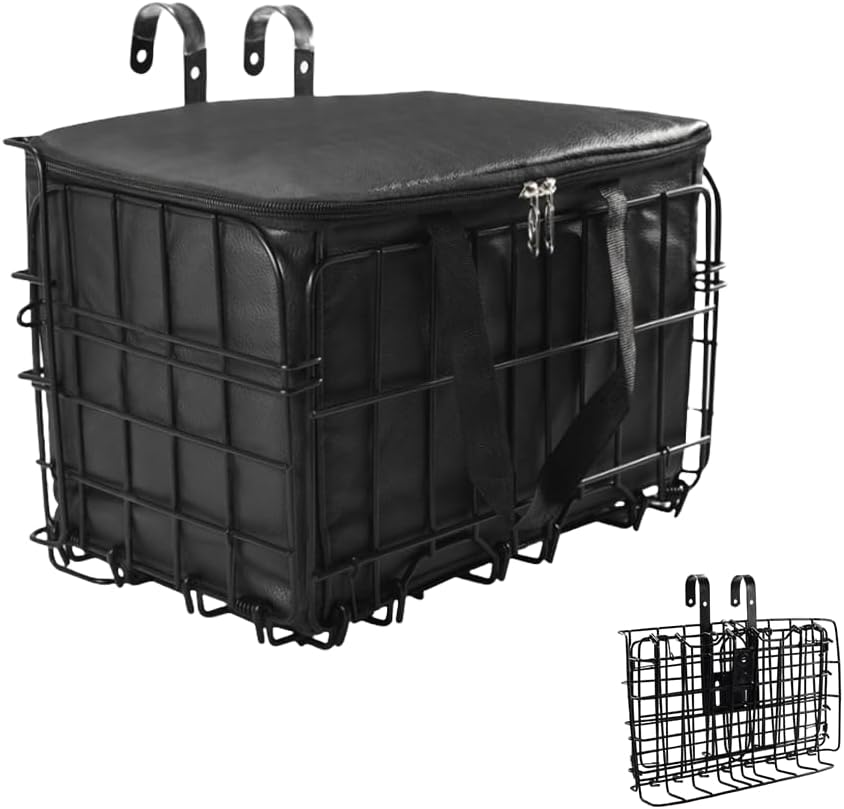 NYGHMY 1 Pcs Folding Bike Basket, Large Capacity Metal Basket with Removable Waterproof Liner Bag, Quick Release Design, Suitable for Adult Bikes, Ideal for Carrying Pets, Fruits, and Groceries