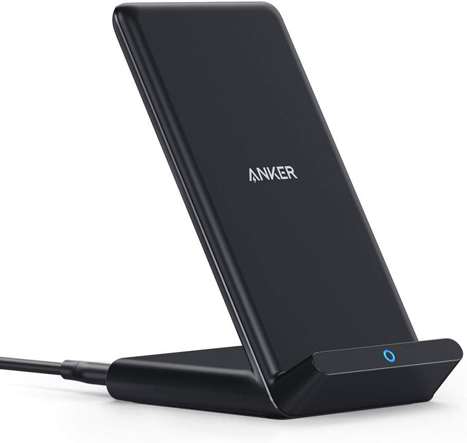 Anker Wireless Charger, Powerwave Stand, Qi-Certified for Iphone 12, 12 Mini, SE, 11, 11 Pro, XR, Xs Max, 10W Fast-Charging Galaxy S20 S10 S9 S8, Note 10 (No AC Adapter)