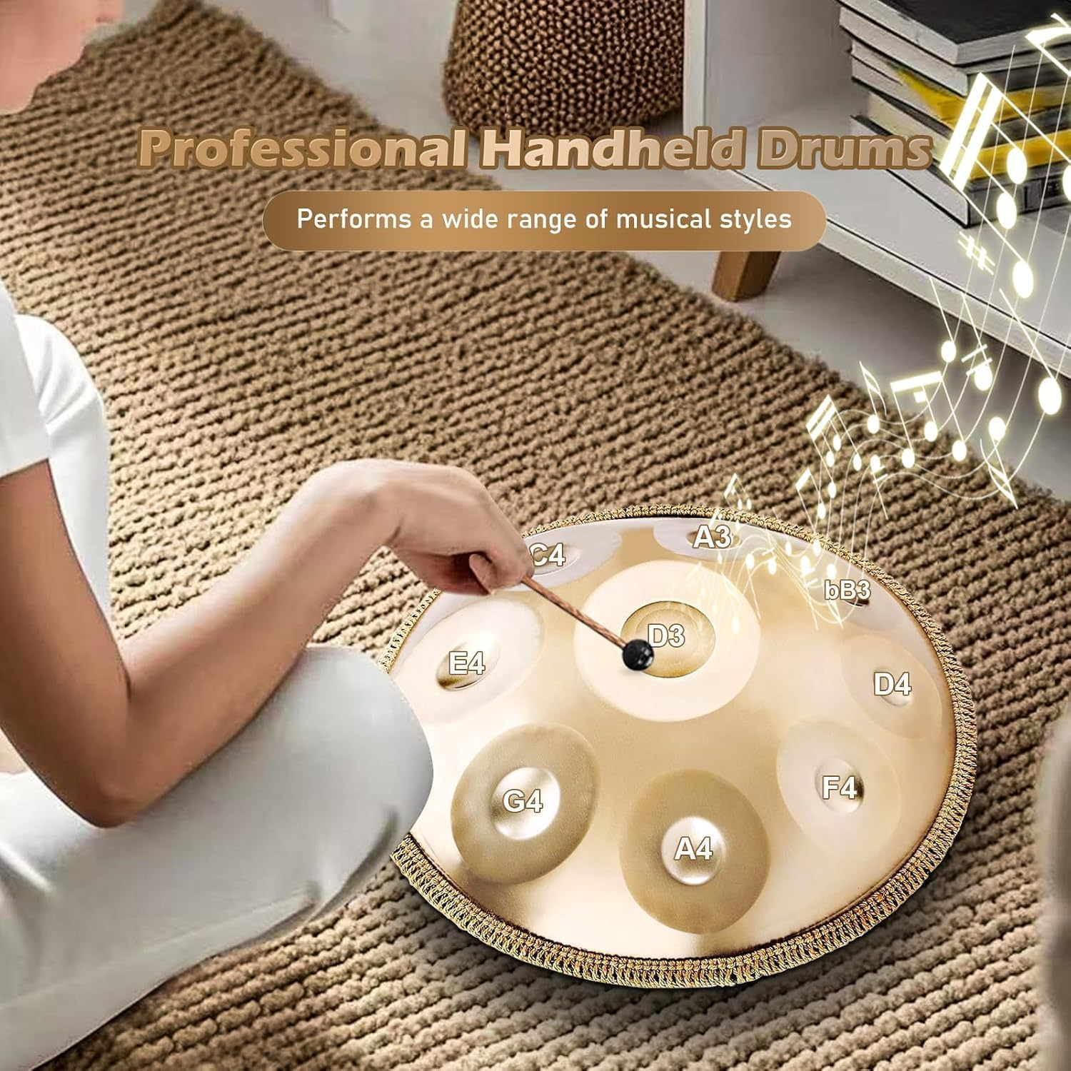 Handpan-Drum for Beginner, Steel Drums 9 T&ouml;ne 18 Zoll, Handdrum in G-Major, Hand Pan Mit Drum-Bag and Handpan Holder, Musical Instruments for Sound Healing, Meditation (Deep Gold) - Deep Gold image number 6