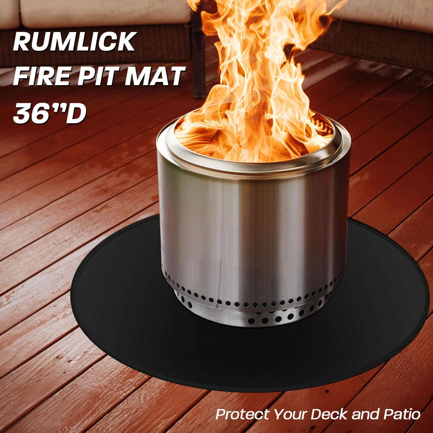 Rumlick 36" Fire Pit Mat for Solo Stove Bonfire, round Fireproof under Grill Mats for Outdoor Grill, Portable Camping Stove Mat for Solo Stove Accessories image number 4
