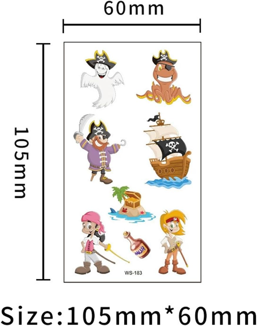 Shalve Pirate Temporary Tattoos Waterproof Fake Tattoos Stickers Color and Black and White Gift Idea Fillers Birthday Party Favour Supplies School Prizes Rewards Holiday D&eacute;cor Classroom Rewards