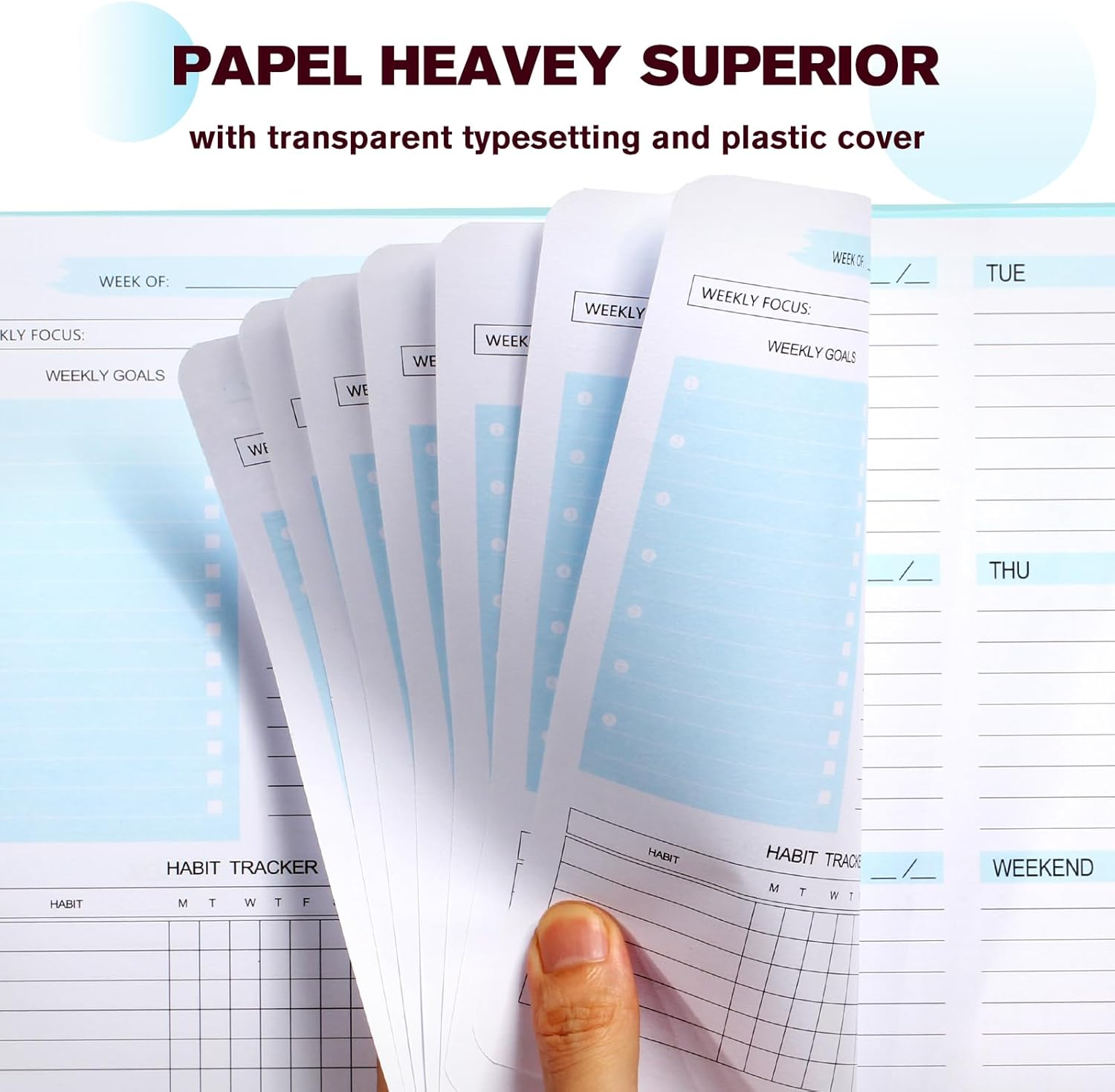 Undated Weekly Agenda, A5 English Spiral Notebook, Work Agenda, Weekly Notes, Waterproof PVC Cover (Blue) image number 4