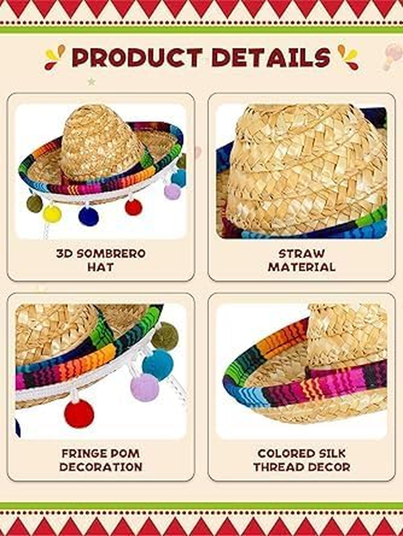 Sombrero Party Hats, Classic Cinco De Mayo Mini Mexican Hat with Headband for Fiesta Party Costume image number 1