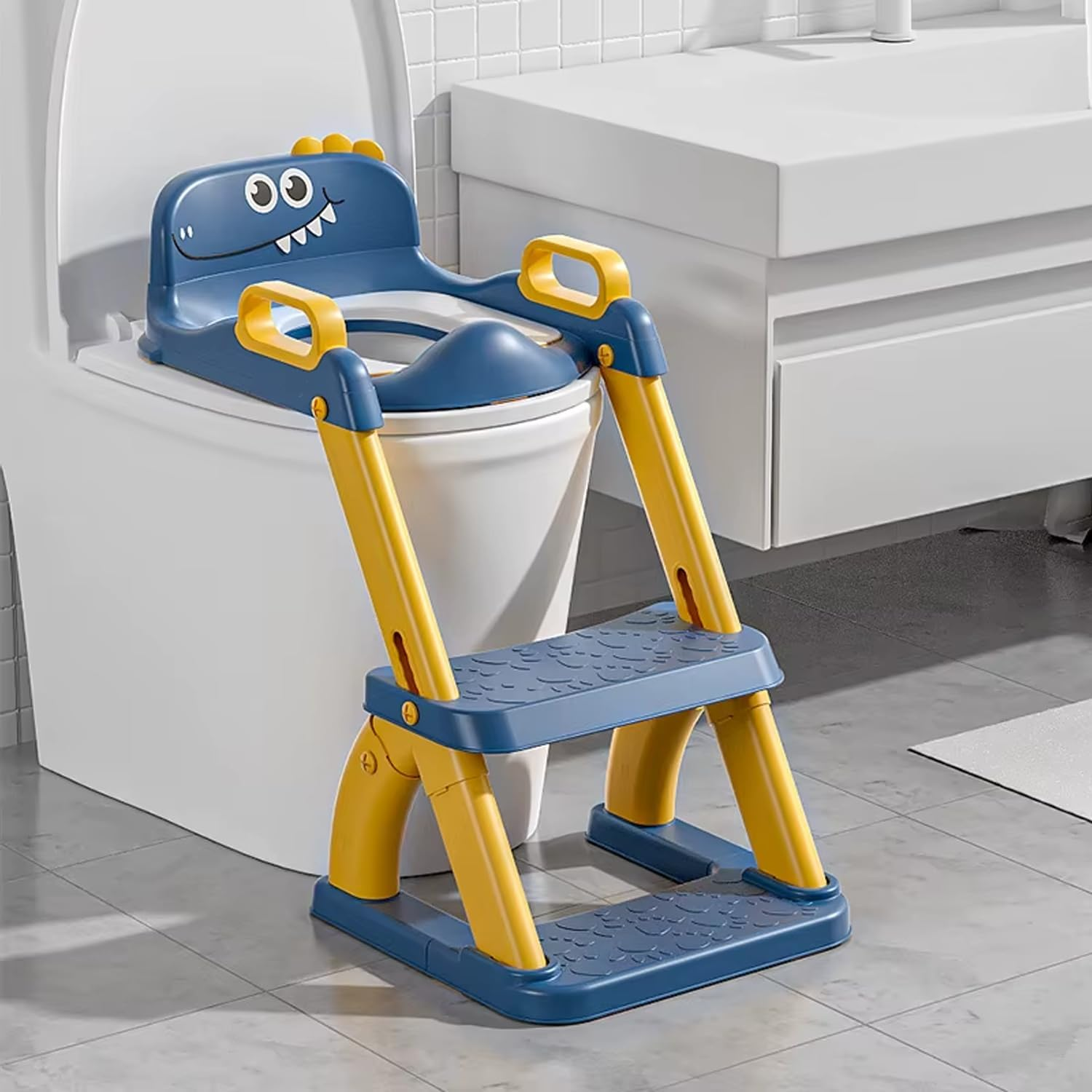 Potty Training Seat with Step Stool Ladder,Potty Training Toilet for Kids Boys Girls,Toddlers-Comfortable Safe Potty Seat with Anti-Slip Pads Ladder (Azure Blue)