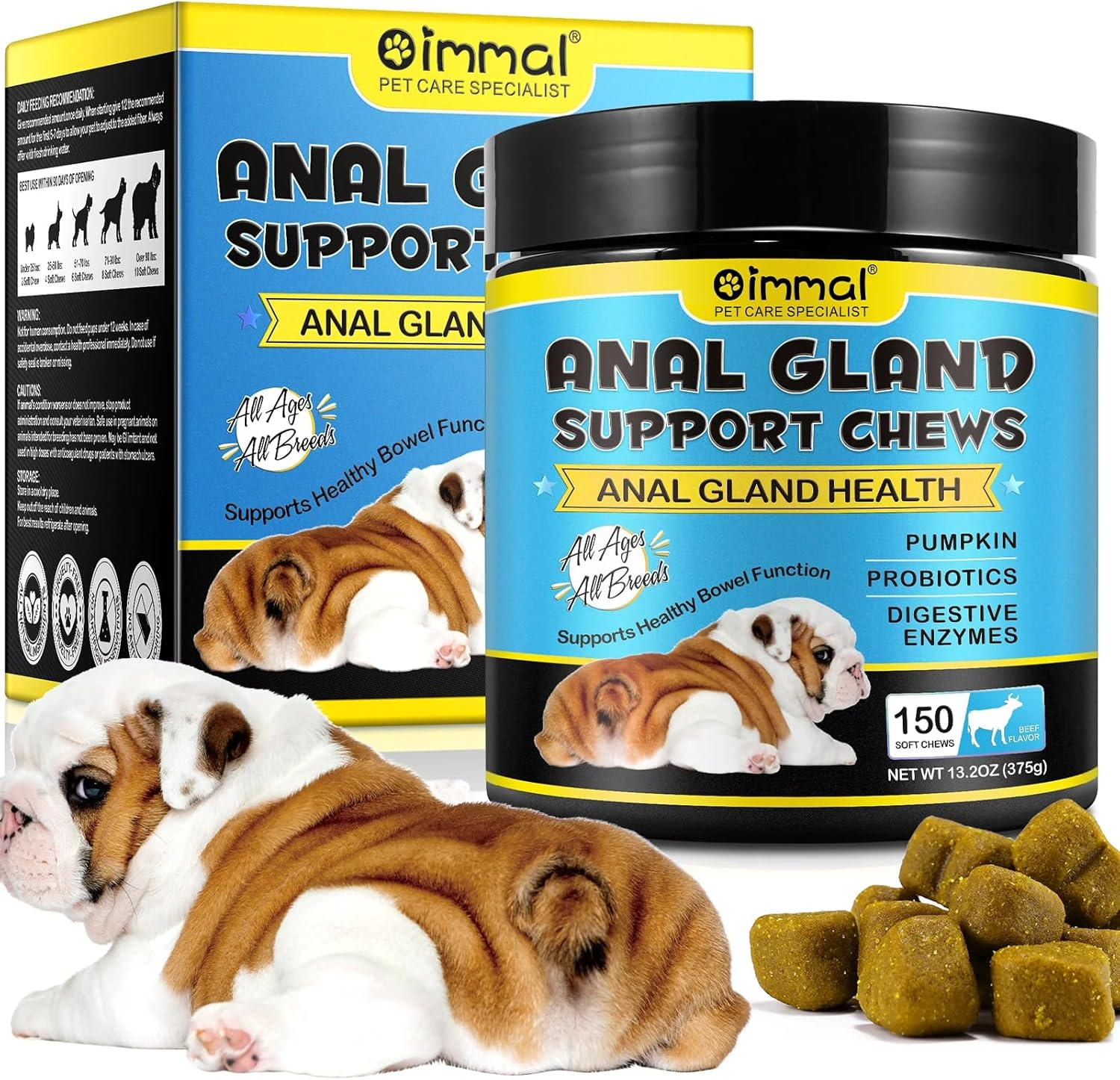 Dog Anal Gland Support Chews | Natural Formula for Digestive Health & Comfort | Promotes Anal Gland Function & Reduces Discomfort | 150 Chews image number 3