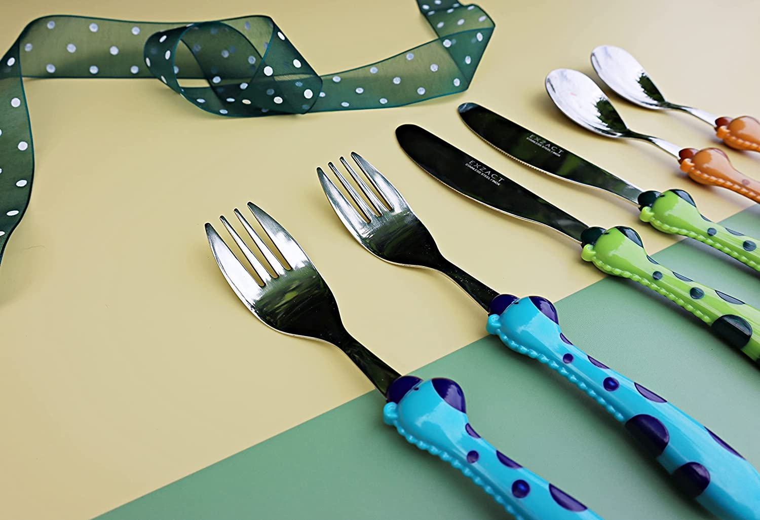 Exzact Children'S Cutlery Stainless Steel 6Pcs Set/Kids Cutlery Toddler Flatware - 2 X Forks, 2 X Dinner Knives, 2 X Spoons, BPA Free Dishwasher Safe 24M+ (Giraffe X 6) - Girafe image number 6