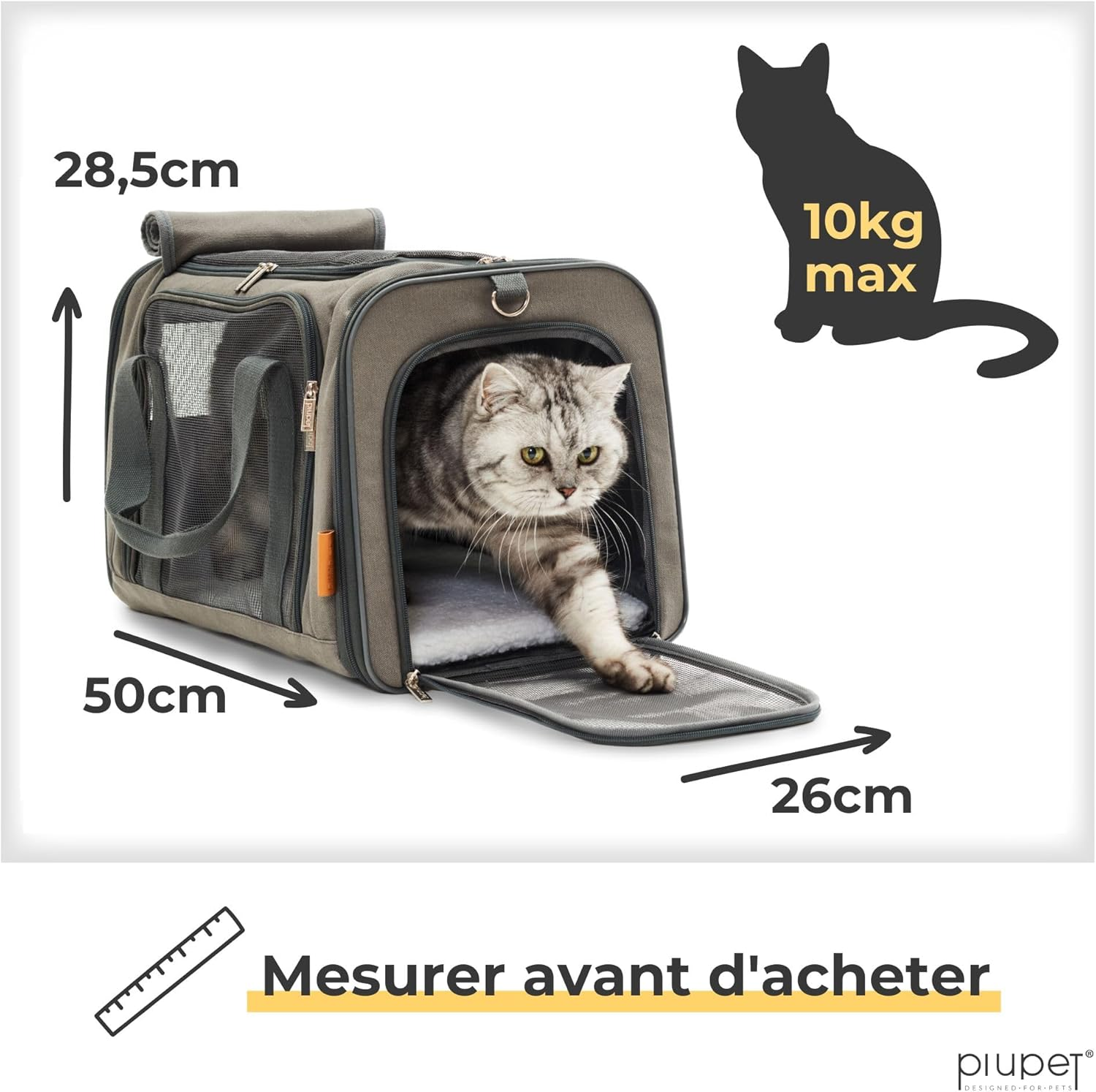 Piupet&reg; Cat Transport Box - Ideal for Cats and Small Dogs - Sturdy Transport Bag with Large Field of View - Cat Transport Box - Stylish Cat Box with Removable Fleece Mat image number 1