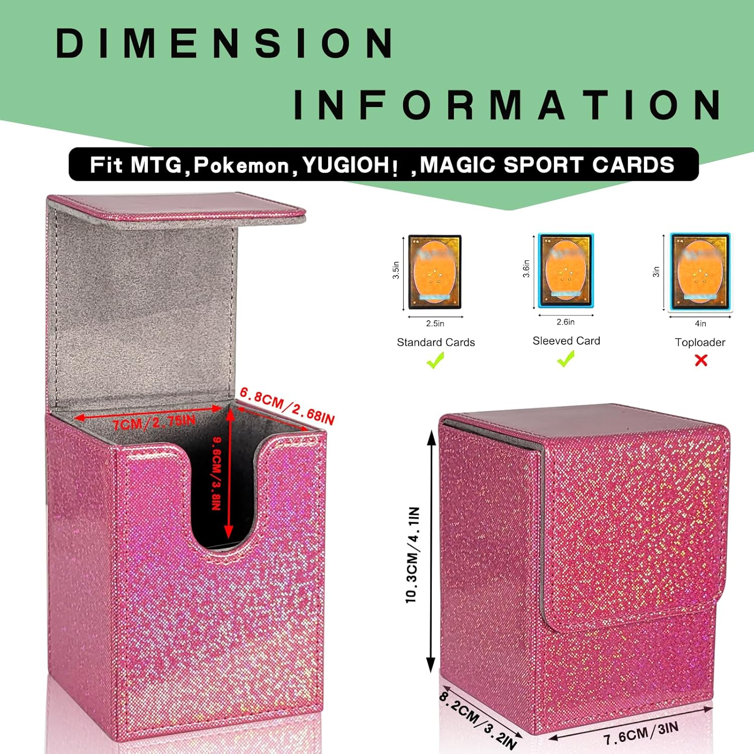 Dmoicols Sparkly Card Deck Box Holds 100+ Single Sleeved Cards,Leather Card Storage Case,Mtg Commander Deck Box with 2 Dividers Fit TCG CCG Magic Cards Vertical (Sparkly Rose Red Point) image number 3