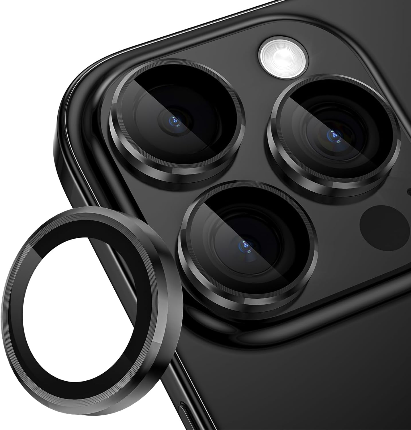 Cloudvalley for Iphone 16 Pro/Iphone 16 Pro Max Camera Lens Protector, [1 Second Installaion] Ultra-Hd Tempered Glass Cover, [Case-Friendly] Metal Lens Screen Protective Ring,Black Titanium