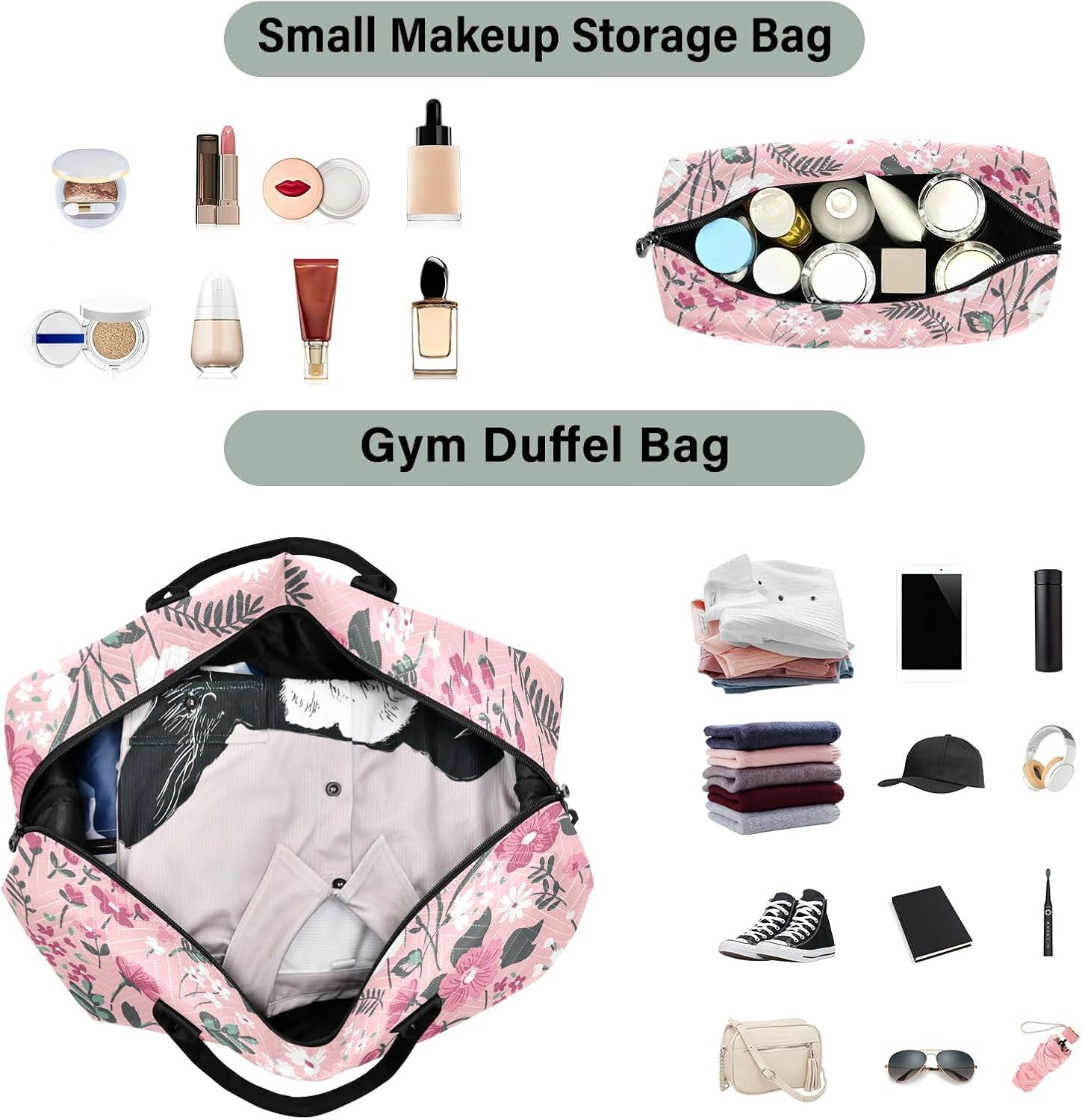 Luggage Travel Bag Overnight Bag Trendy Floral Mid Century Modern Tote Bag with Adjustable Strap for Gym Waterproof, Trendy Seamless Floral Mid Century Modern, Set of 2, Art Deco image number 5