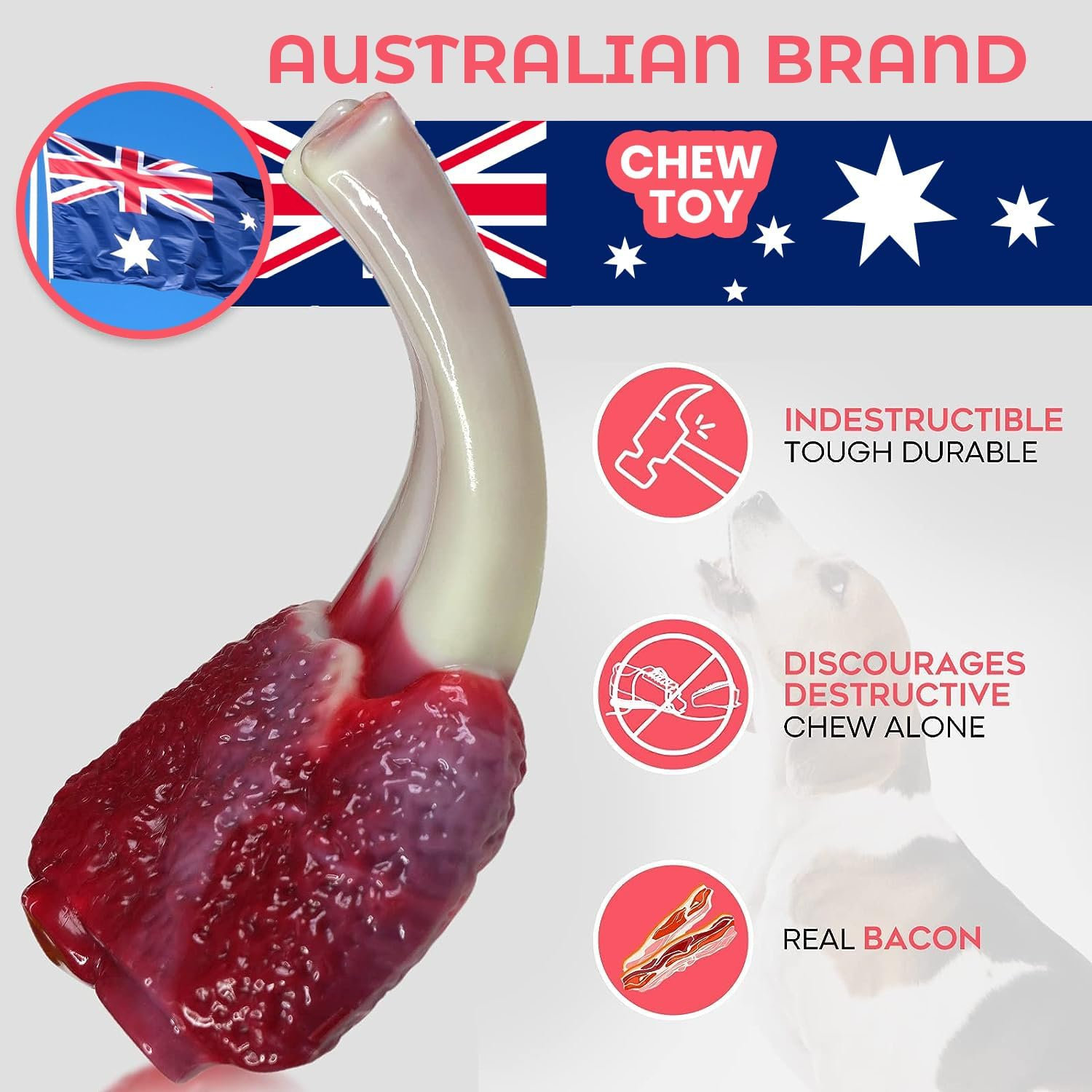 Wikiray Dog Chew Toy for Aggressive Chewers &ndash; Durable Nylon Bone with Bacon Flavour &ndash; Tough & Interactive Dog Toy for Medium & Small Dogs (Up to 12Kg)